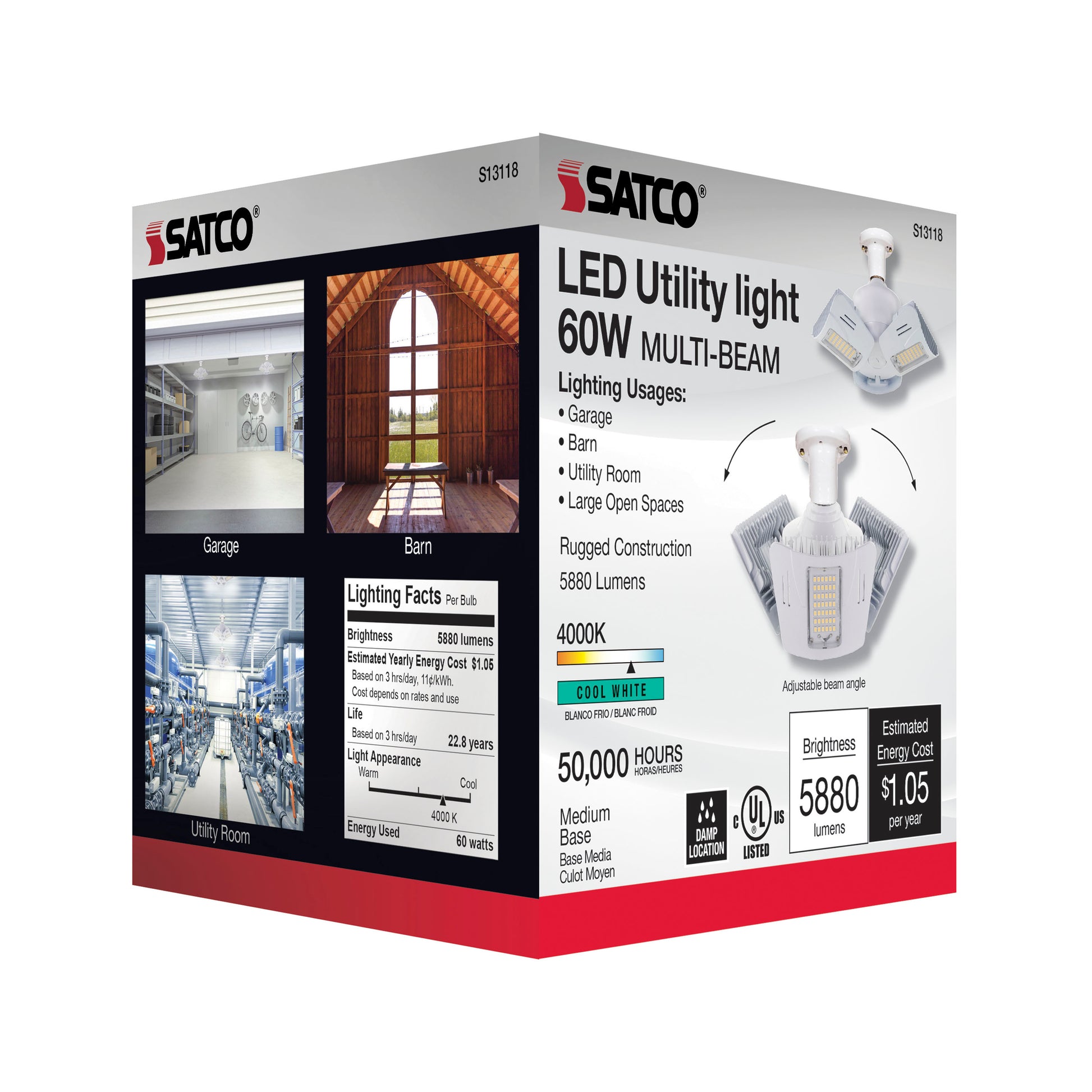 image of 60 Watt LED Utility Light 4000K - Medium base - Adjustable Beam Angle - 100-277 Volt