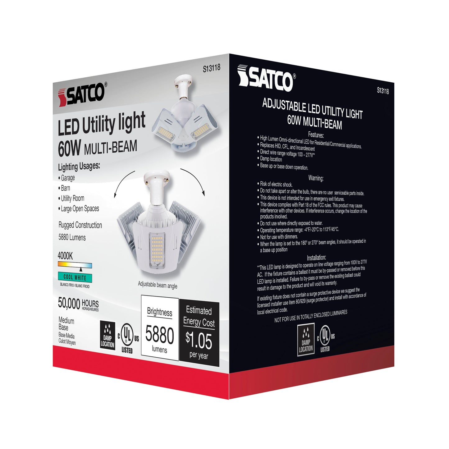 image of 60 Watt LED Utility Light 4000K - Medium base - Adjustable Beam Angle - 100-277 Volt