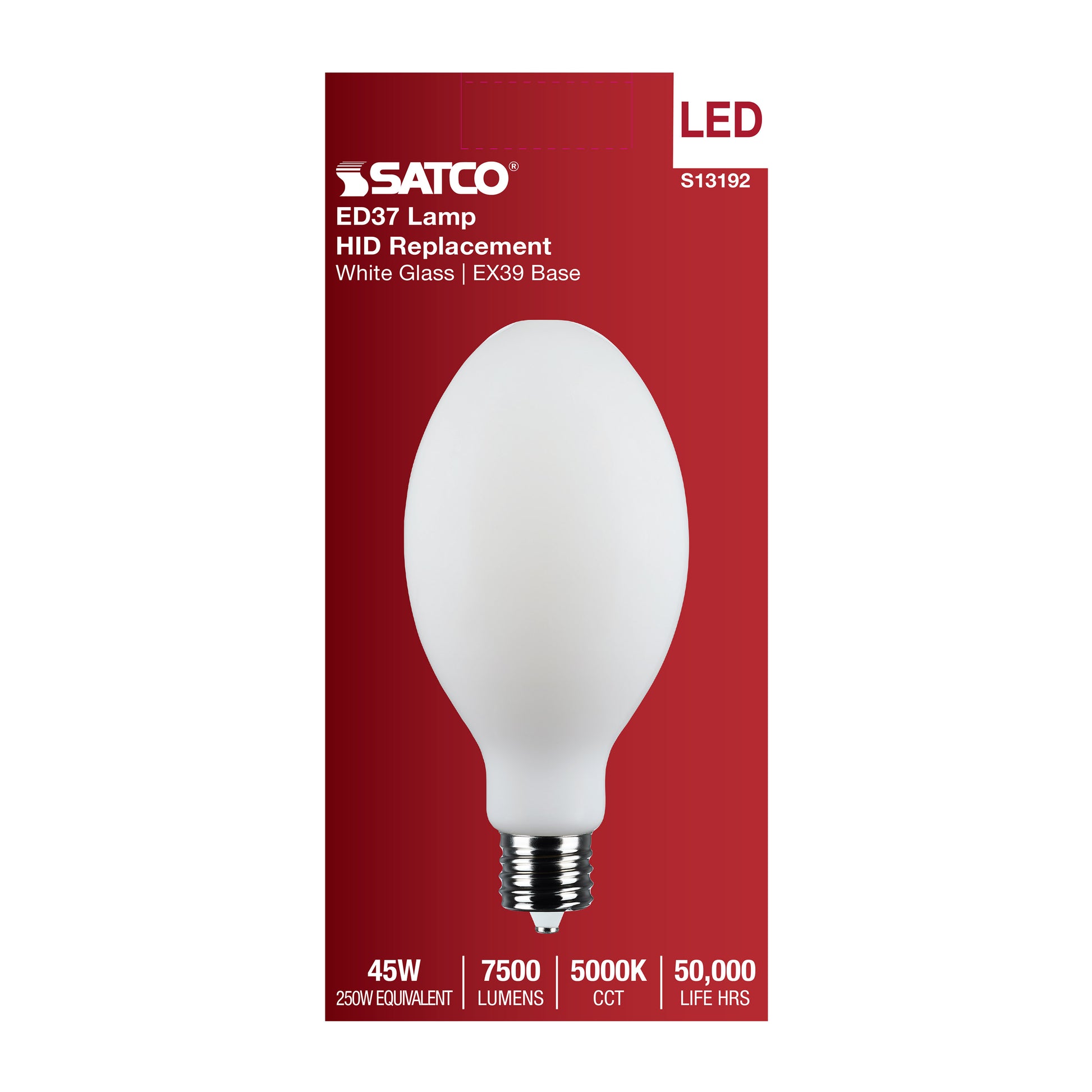 image of 45 Watt LED HID Replacement - ED37 - 5000K - Extended Mogul Base - White - 120-277 Range Voltage