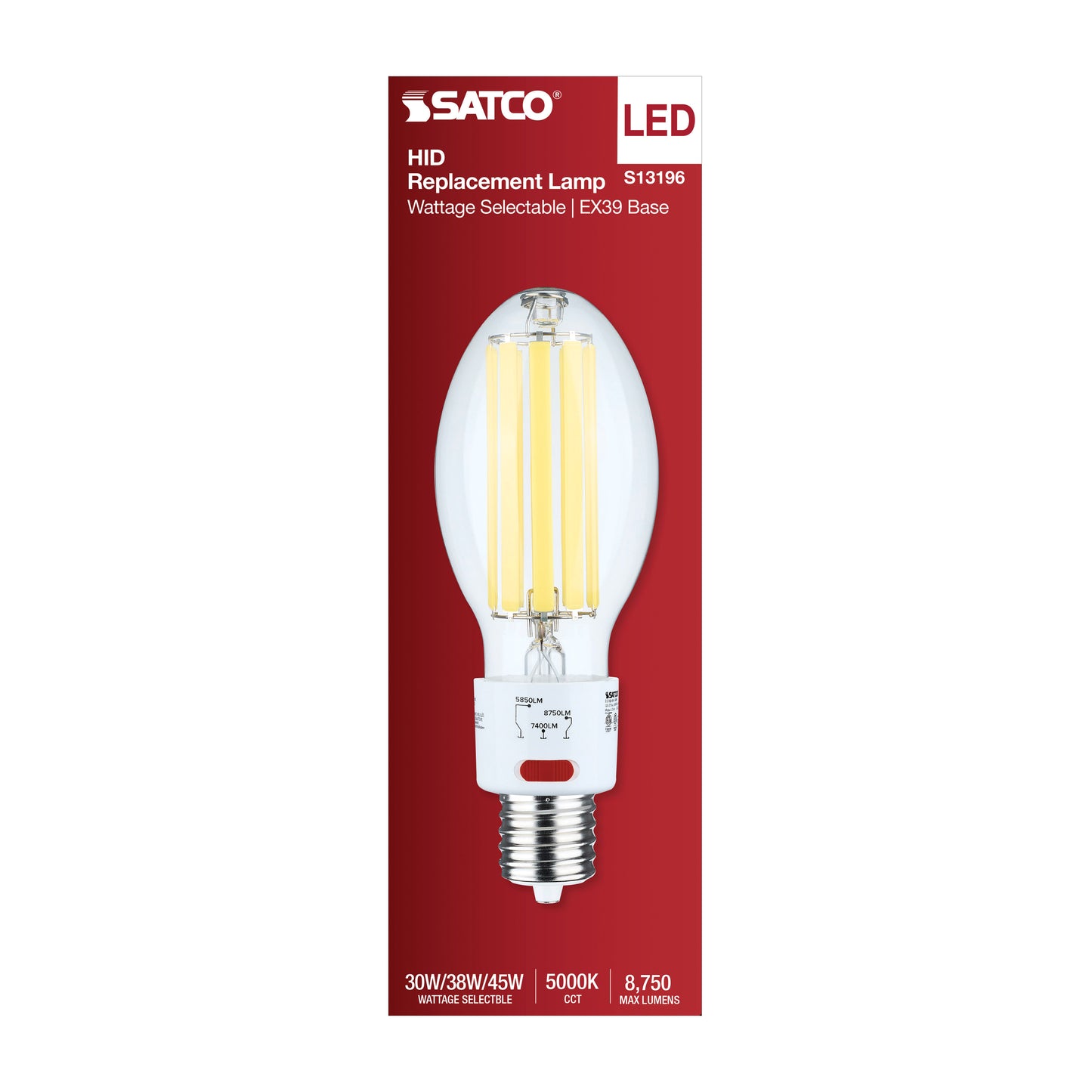 image of 30/38/45 Wattage Selectable LED HID Replacement - ED28 - 5000K - Mogul Extended Base - Clear - 120-277 Range Voltage