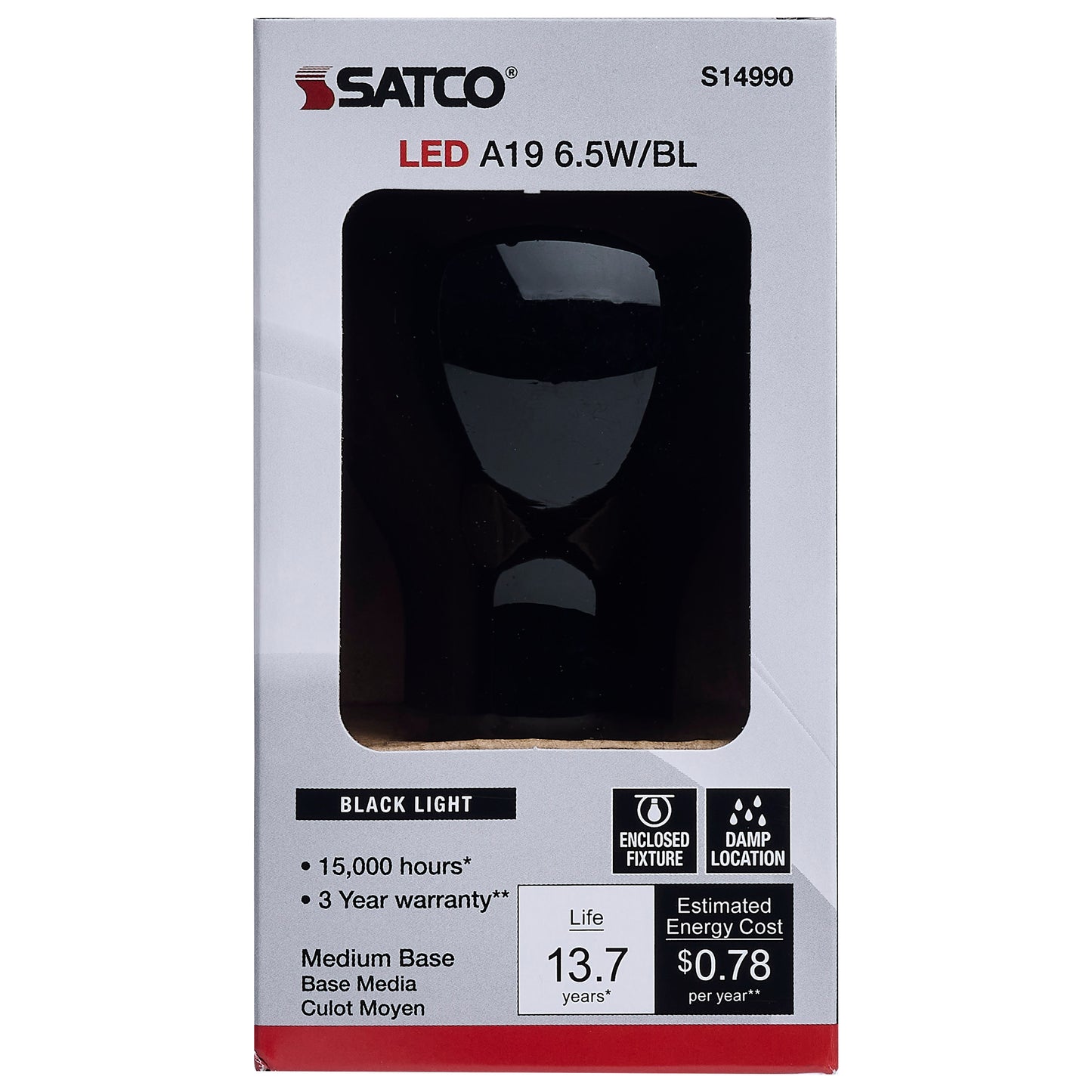image of 6.5 Watt - LED A19 - Black Light Bulb - Medium Base - 120 Volt