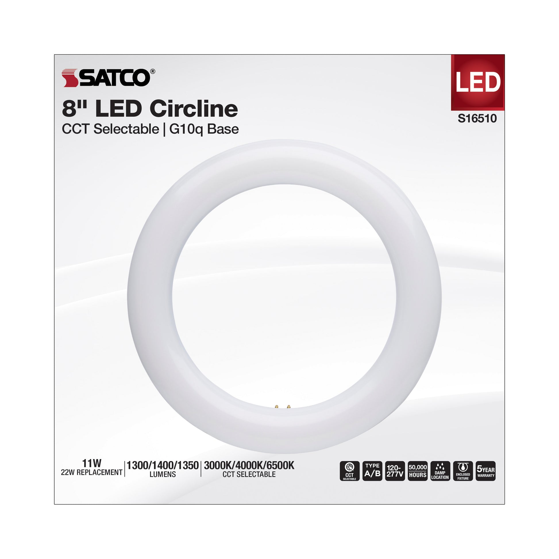 image of LED Circline - 11 Watt - T9 - 3000K/4000K/6500K CCT Selectable - G10q Base - 120-277 Volt