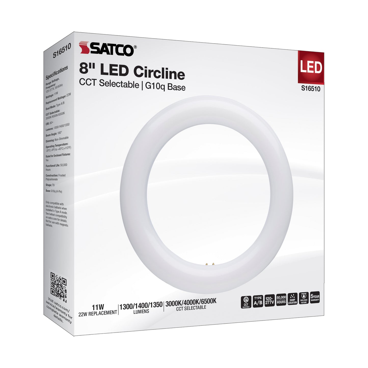 image of LED Circline - 11 Watt - T9 - 3000K/4000K/6500K CCT Selectable - G10q Base - 120-277 Volt