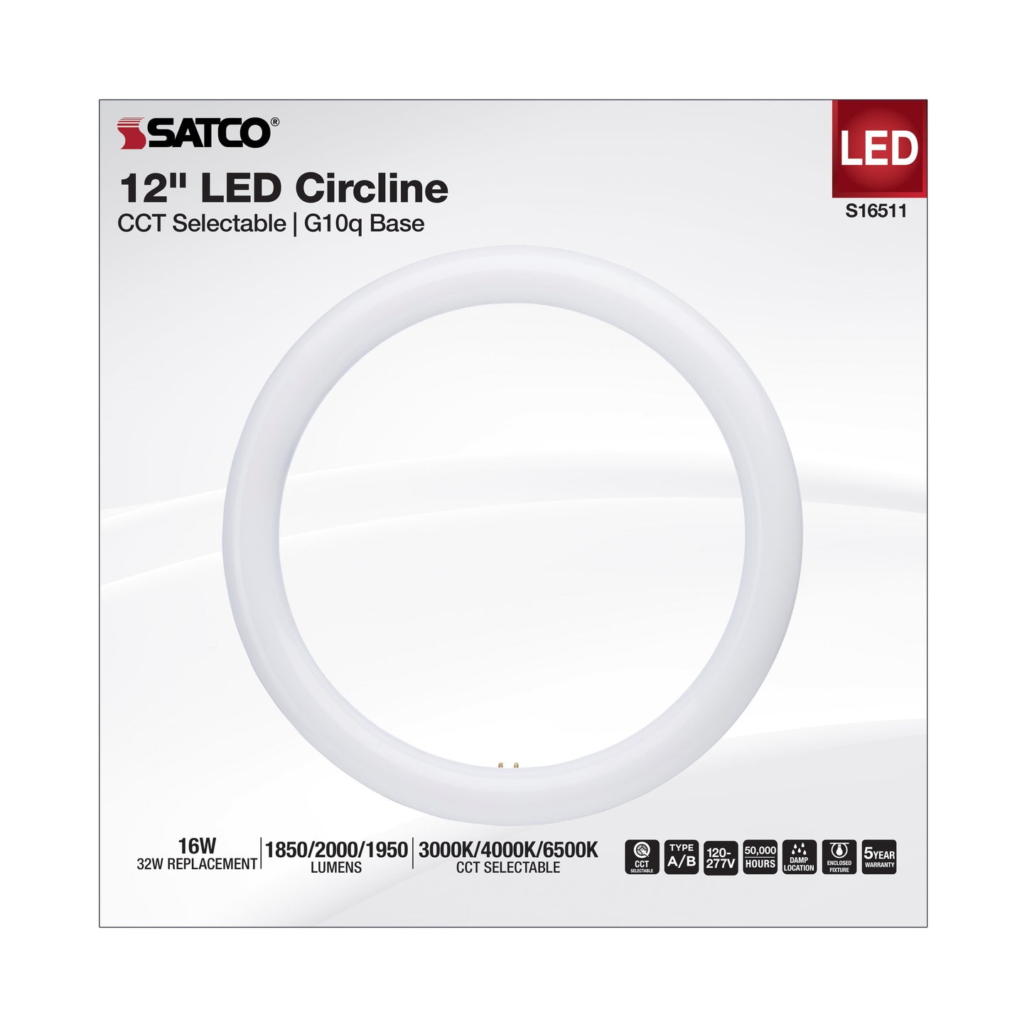 image of LED Circline - 16 Watt - T9 - 3000K/4000K/6500K CCT Selectable - G10q Base - 120-277 Volt