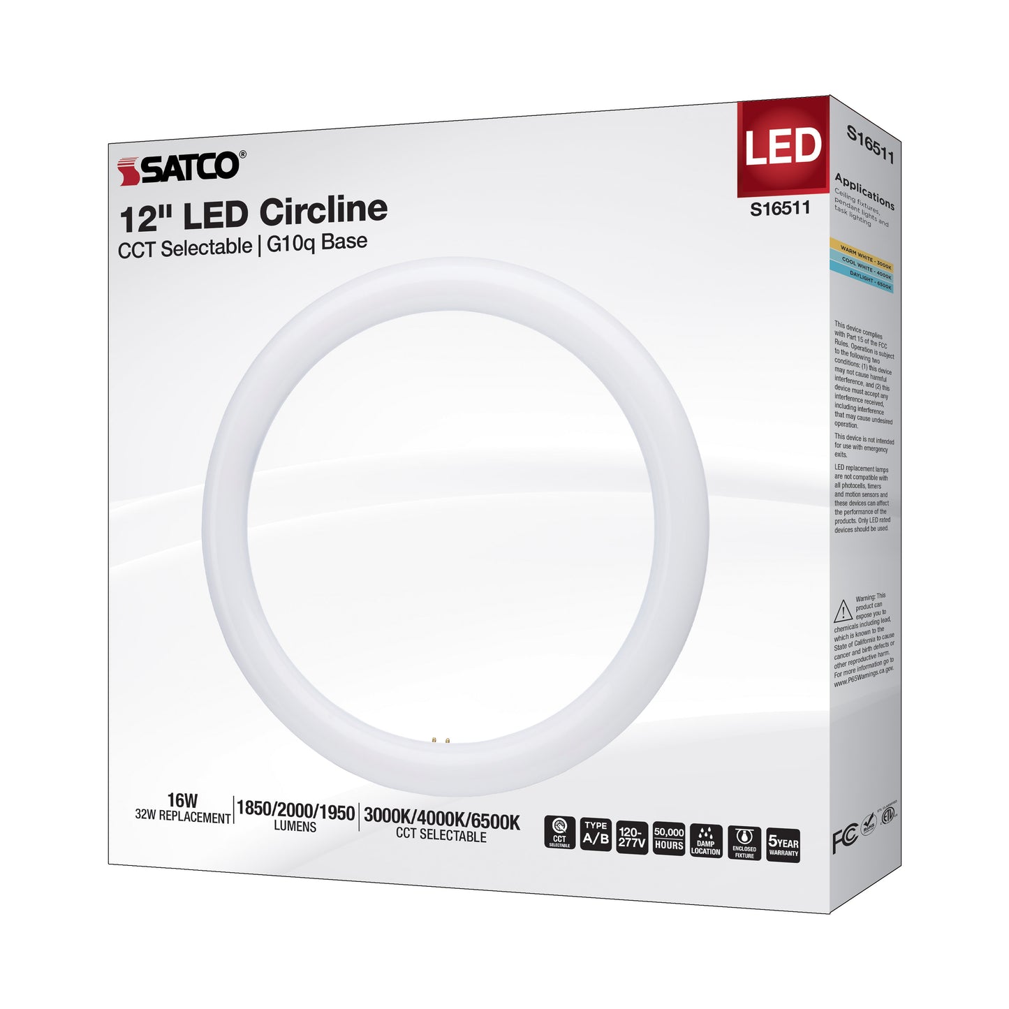 image of LED Circline - 16 Watt - T9 - 3000K/4000K/6500K CCT Selectable - G10q Base - 120-277 Volt