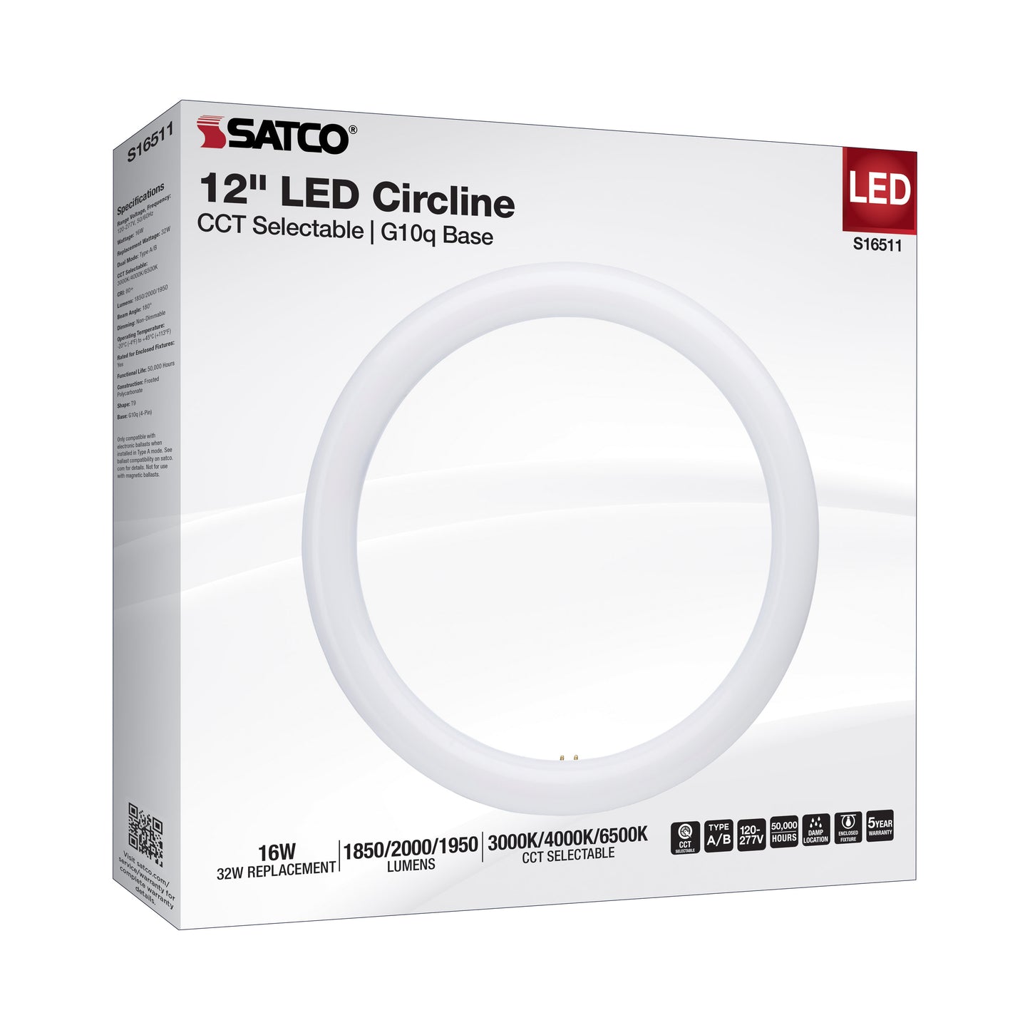 image of LED Circline - 16 Watt - T9 - 3000K/4000K/6500K CCT Selectable - G10q Base - 120-277 Volt