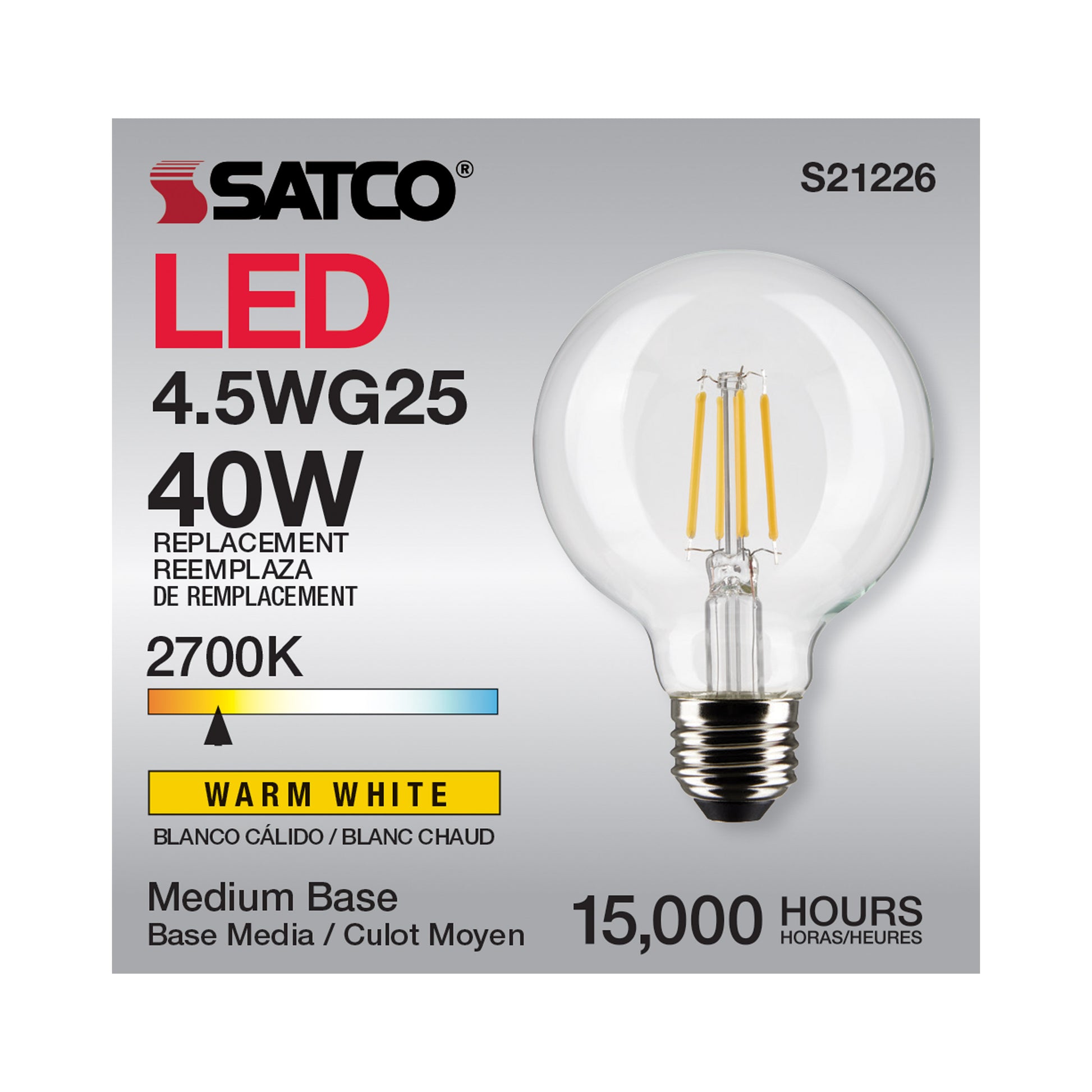 image of 4.5 Watt G25 LED - Clear - Medium base - 90 CRI - 2700K - 120 Volt