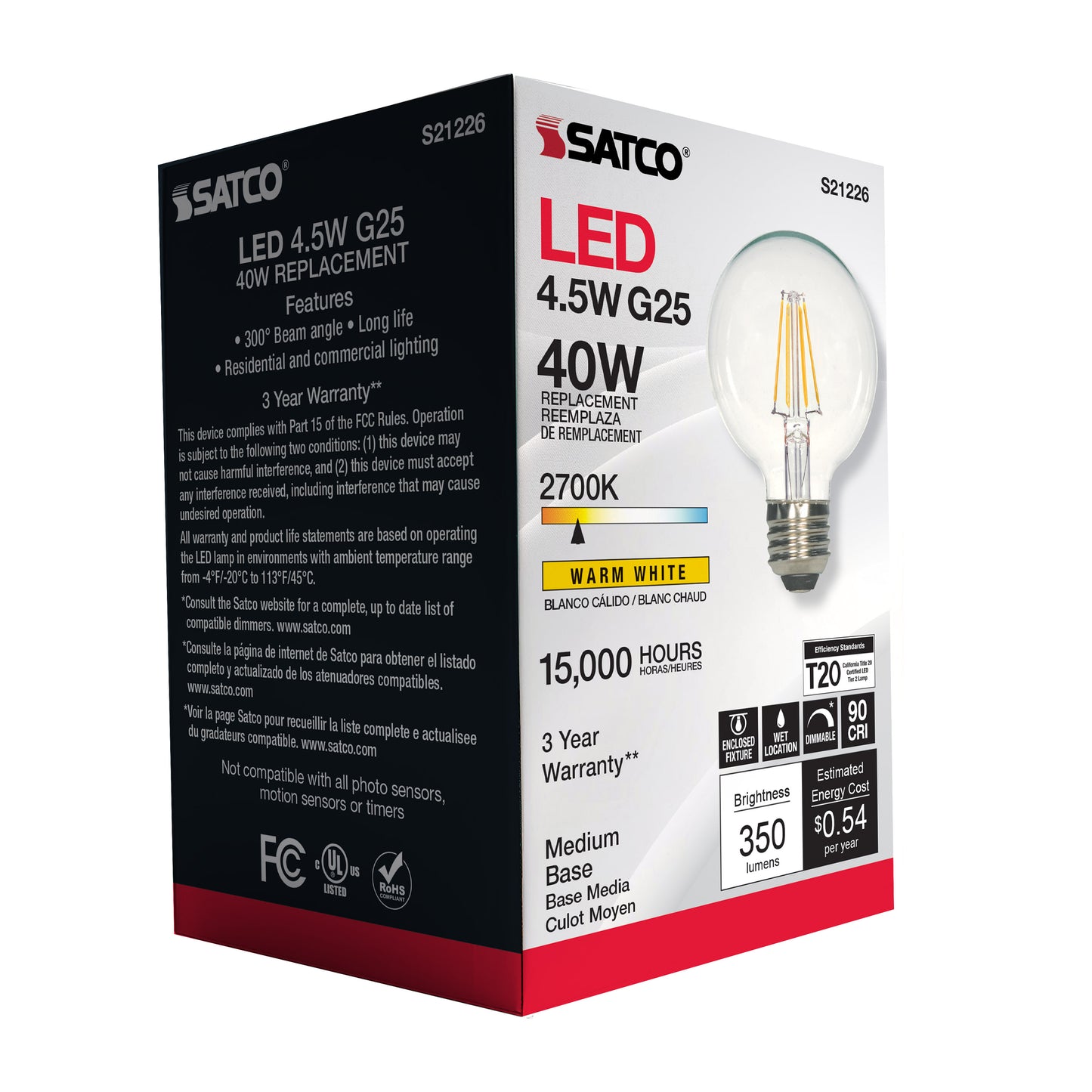 image of 4.5 Watt G25 LED - Clear - Medium base - 90 CRI - 2700K - 120 Volt
