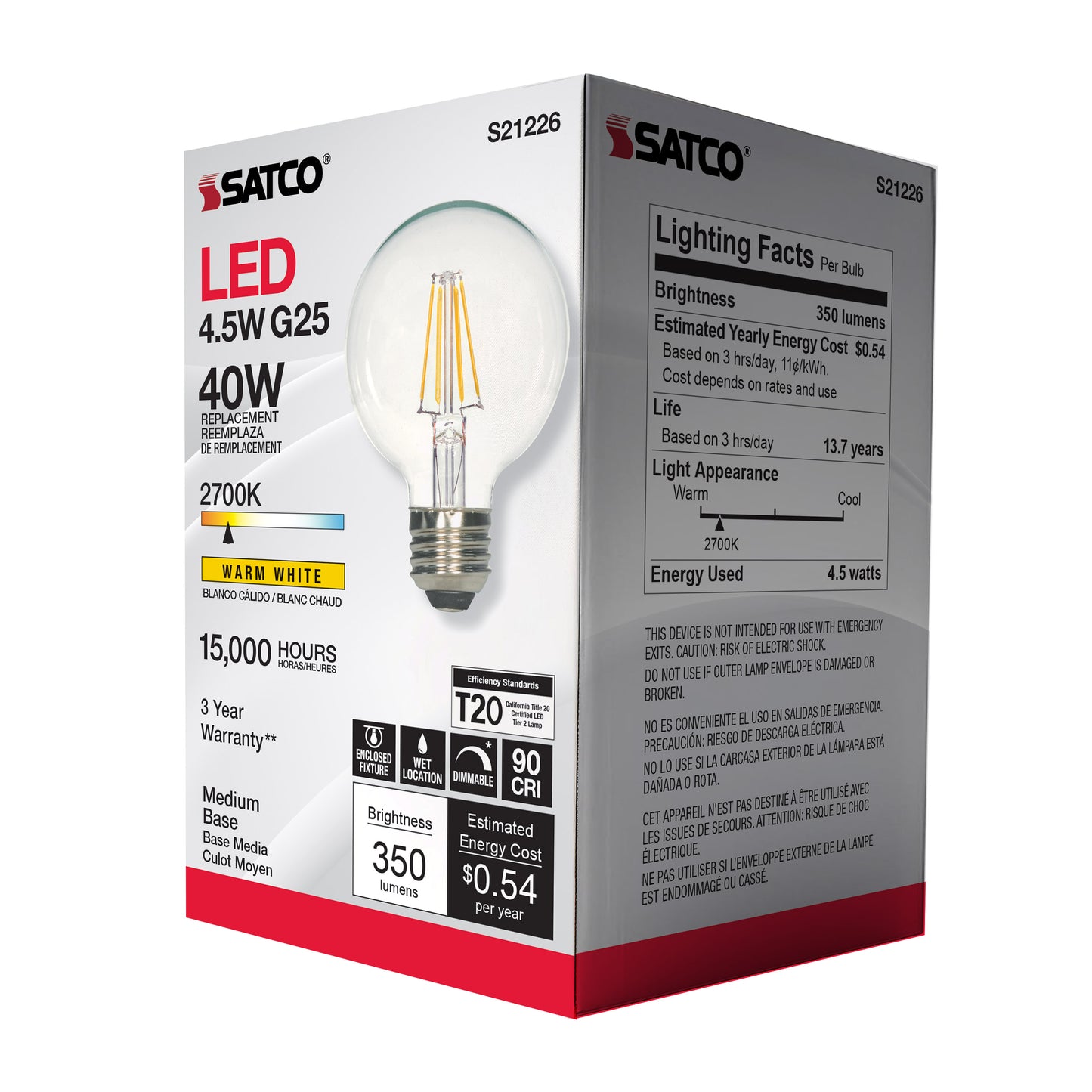 image of 4.5 Watt G25 LED - Clear - Medium base - 90 CRI - 2700K - 120 Volt