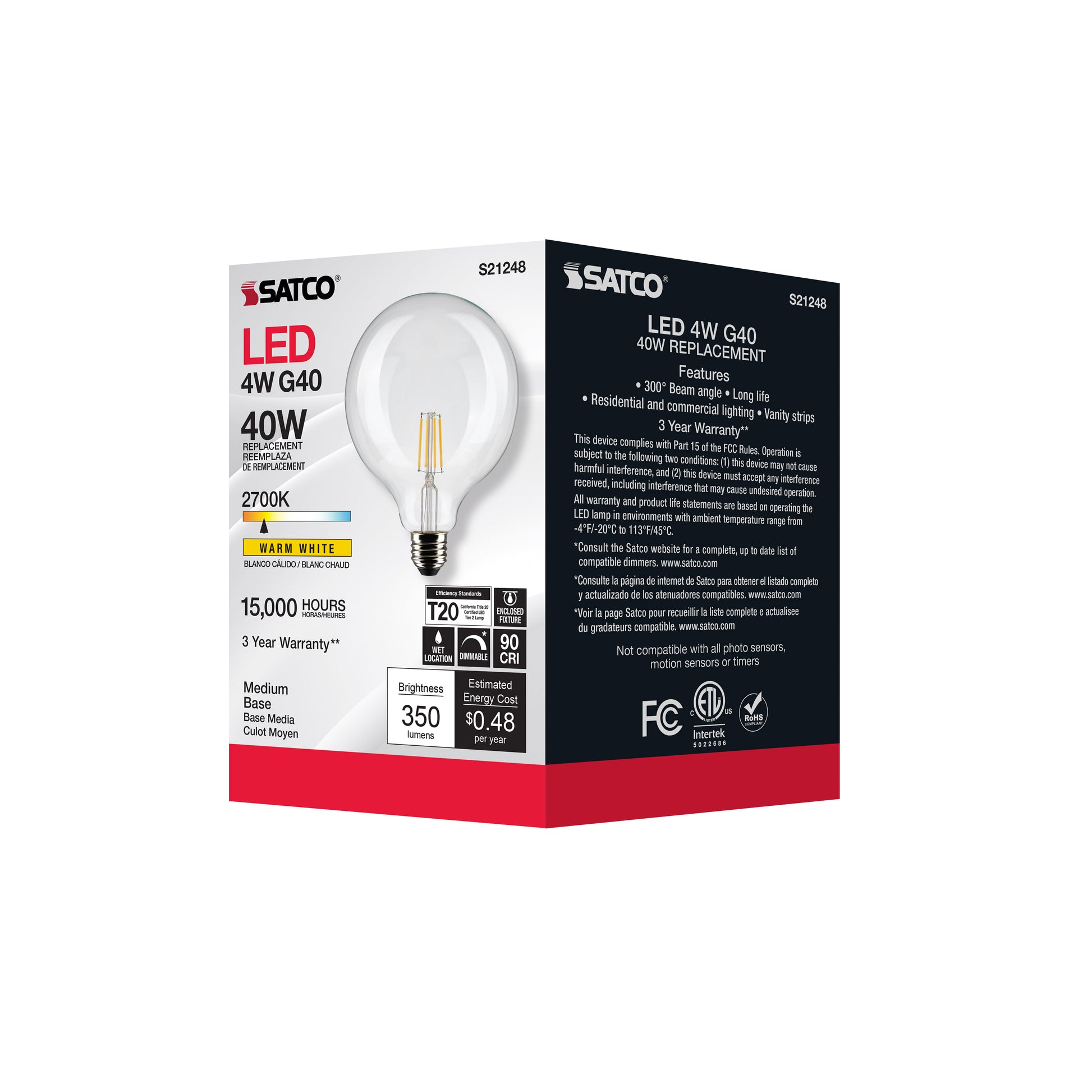 image of 4 Watt G40 LED - Clear - Medium base - 90 CRI - 2700K - 120 Volt