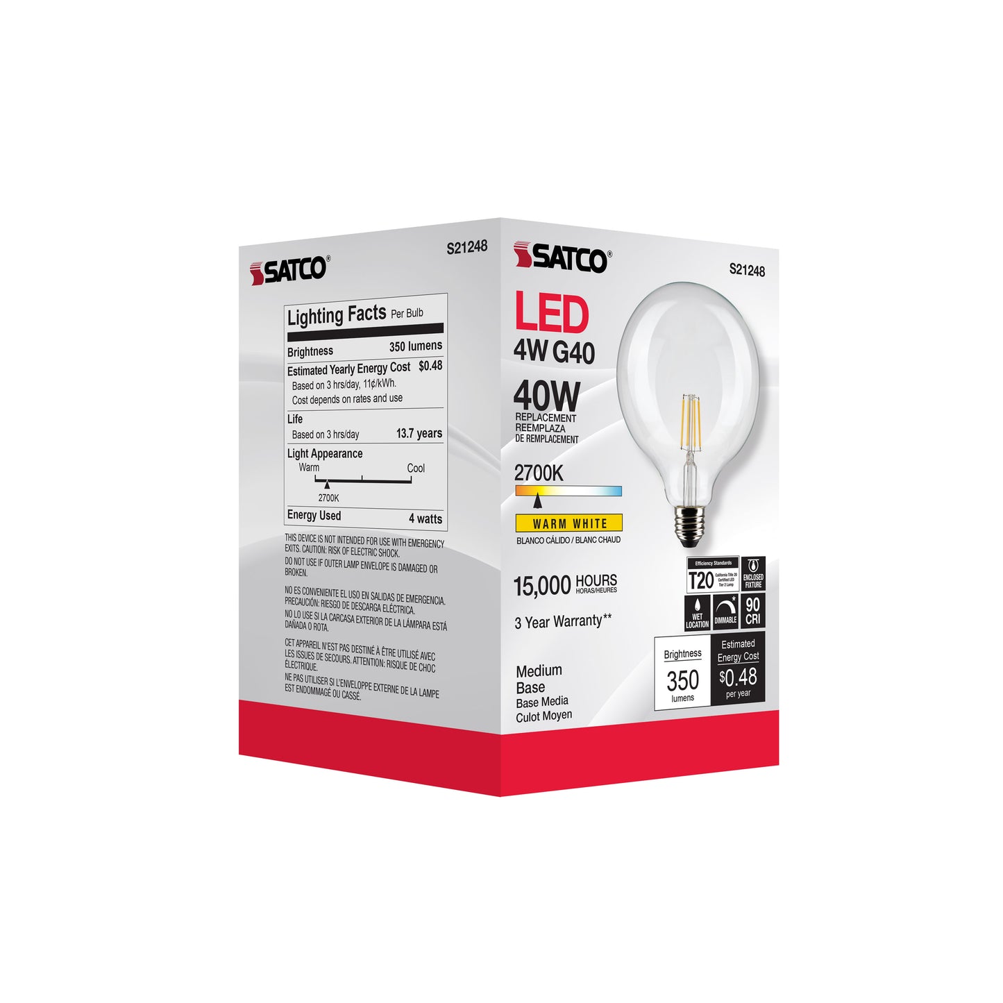 image of 4 Watt G40 LED - Clear - Medium base - 90 CRI - 2700K - 120 Volt