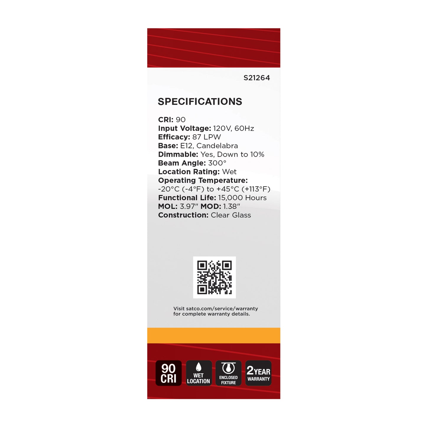 image of 4 Watt B11 LED - Clear - Candelabra base - 90 CRI - 2700K - 120 Volt