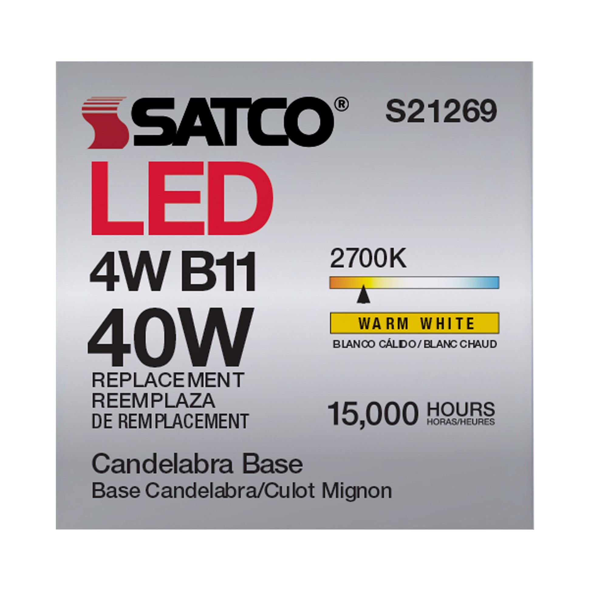 image of 4 Watt B11 LED - Frost - Candelabra base - 90 CRI - 2700K - 120 Volt