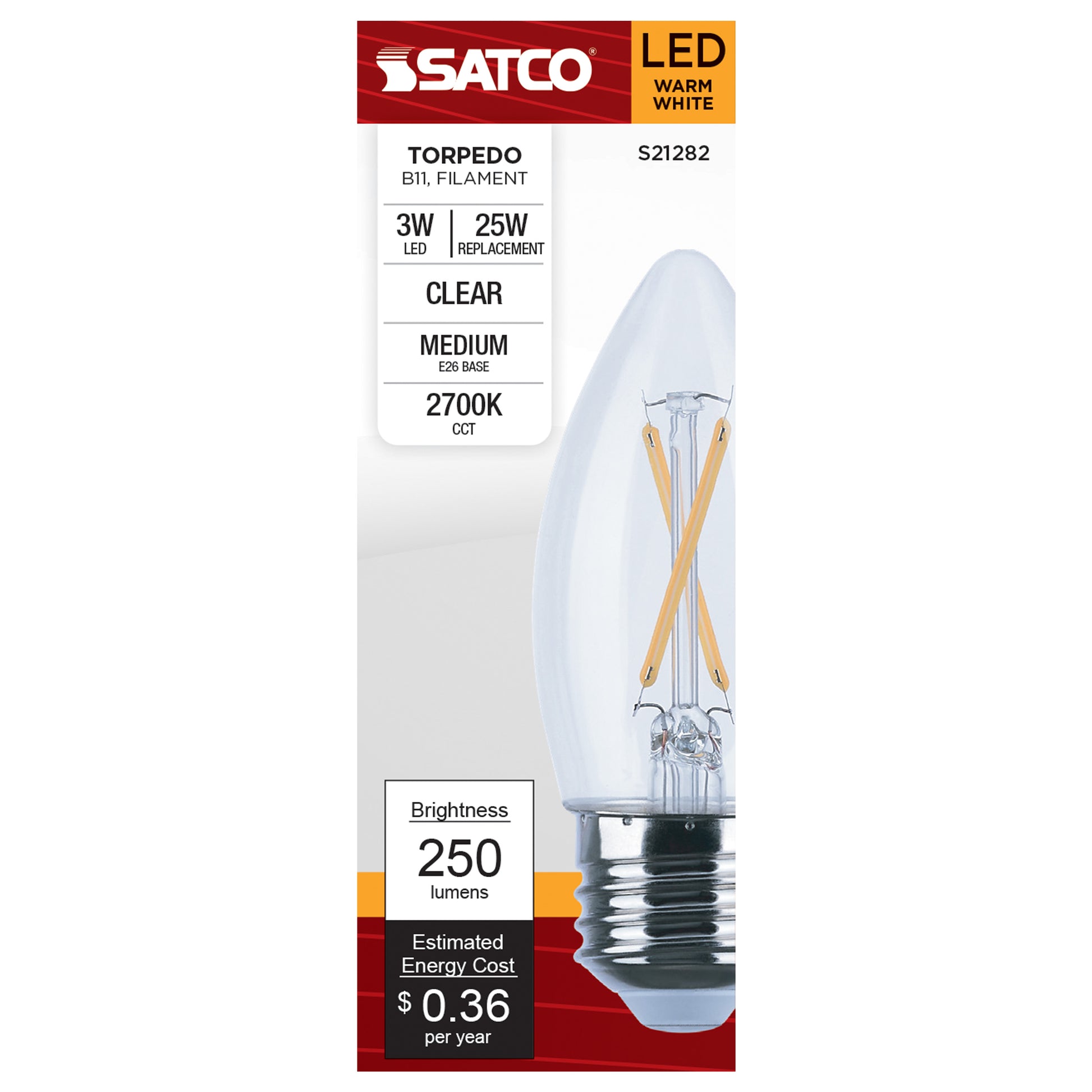 image of 3 Watt B11 LED - Clear - Medium base - 90 CRI - 2700K - 120 Volt