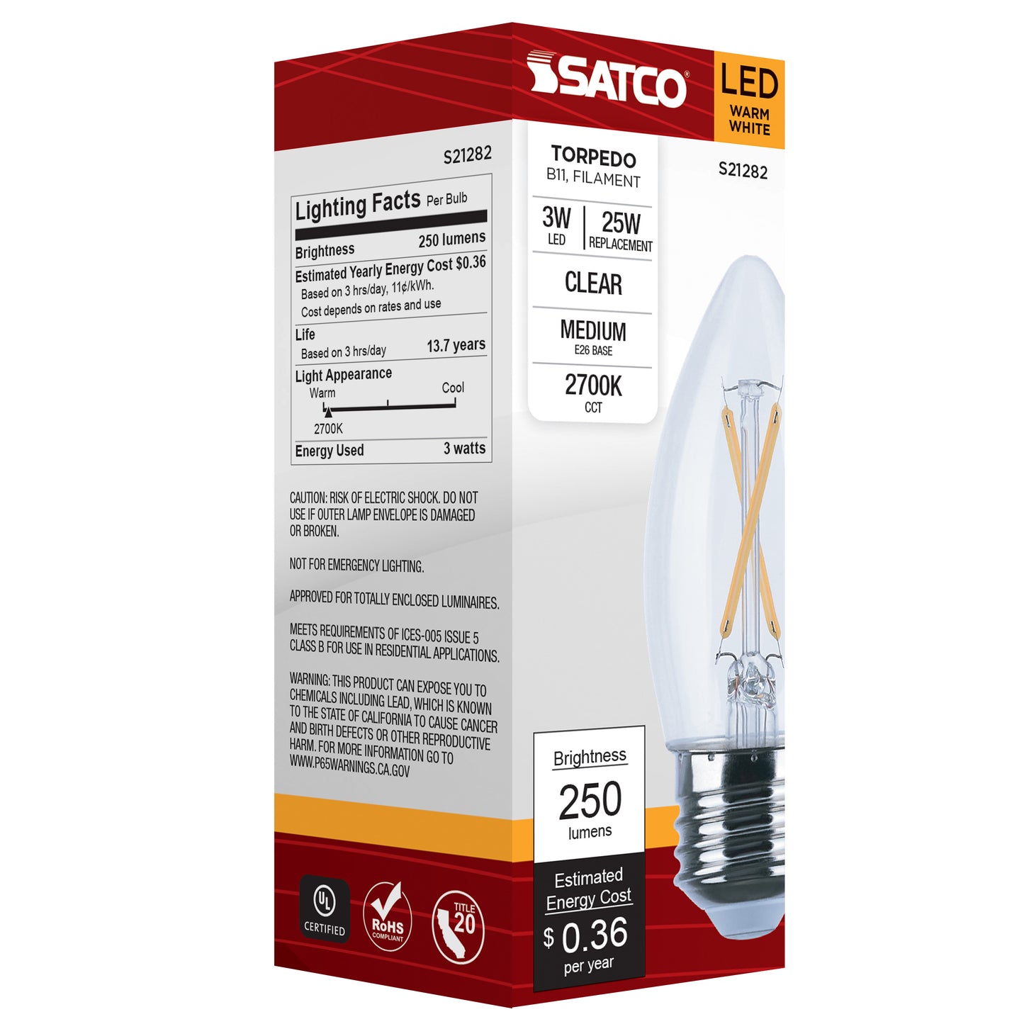 image of 3 Watt B11 LED - Clear - Medium base - 90 CRI - 2700K - 120 Volt