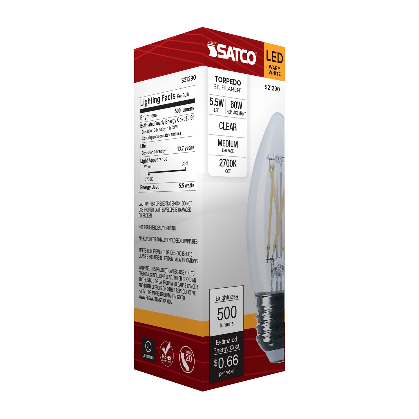 image of 5.5 Watt B11 LED - Clear - Medium base - 90 CRI - 2700K - 120 Volt