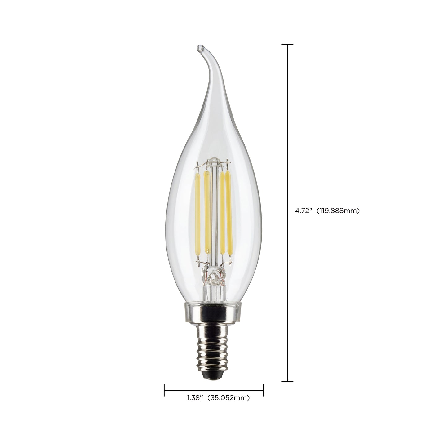 image of 4 Watt CA10 LED - Clear - Candelabra base - 90 CRI - 2700K - 120 Volt