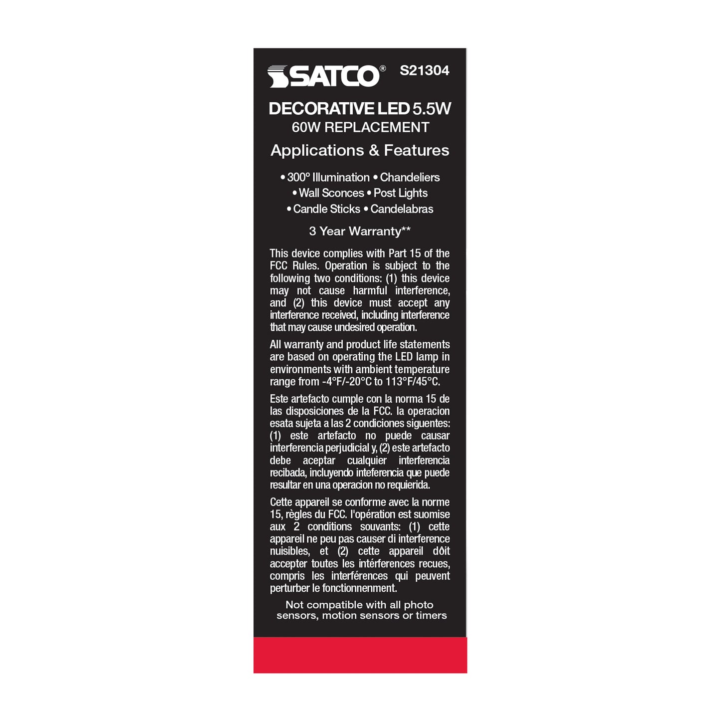 image of 5.5 Watt CA10 LED - Clear - Candelabra base - 90 CRI - 2700K - 120 Volt