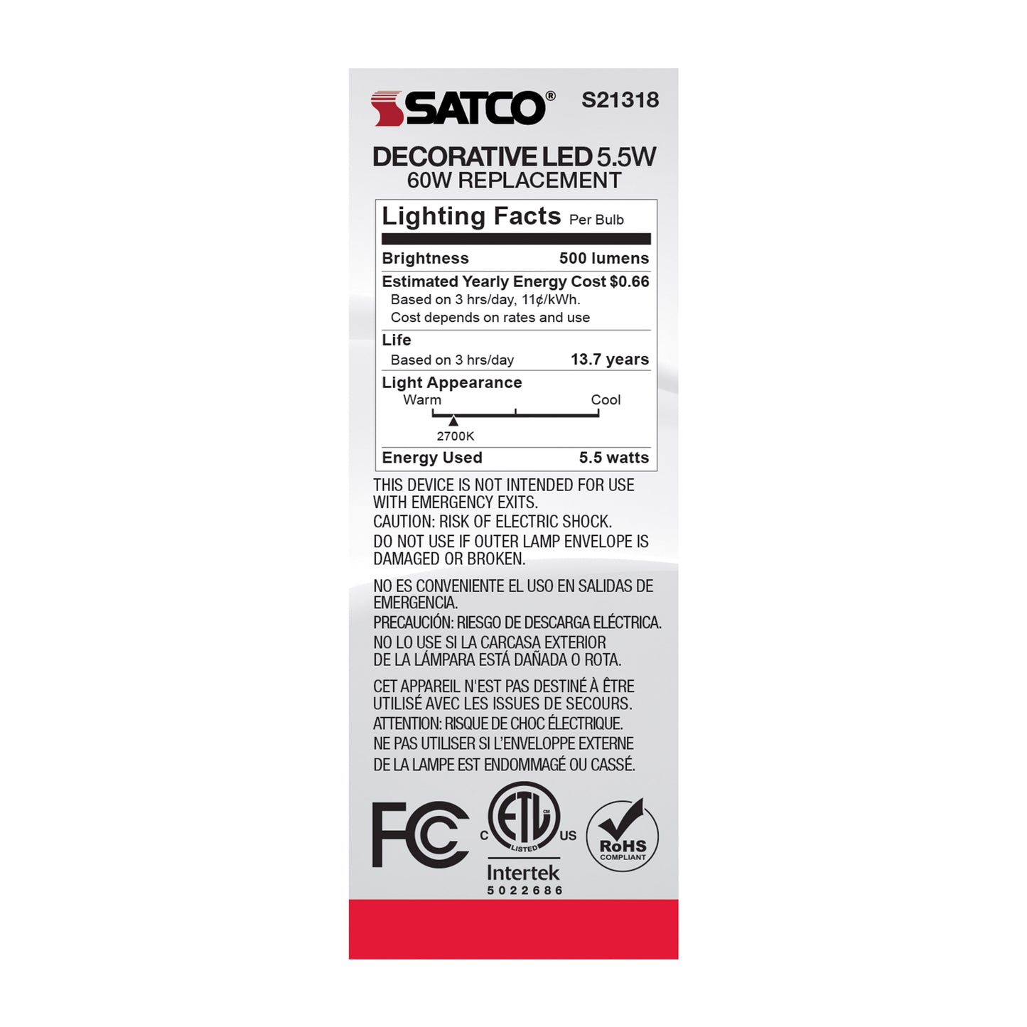 image of 5.5 Watt CA10 LED - Clear - Medium base - 90 CRI - 2700K - 120 Volt