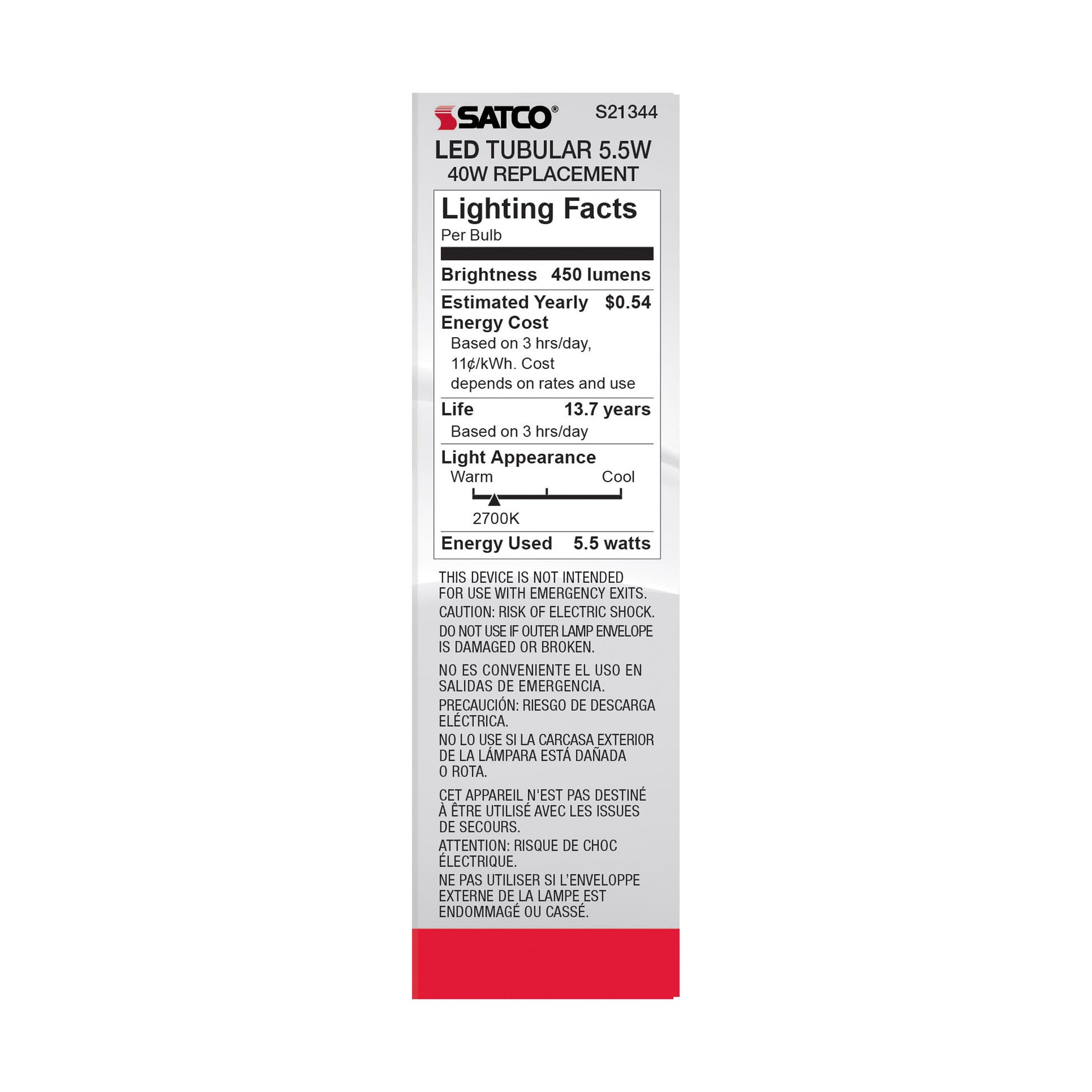 image of 5.5 Watt T10 LED - Clear - Medium base - 90 CRI - 2700K - 120 Volt