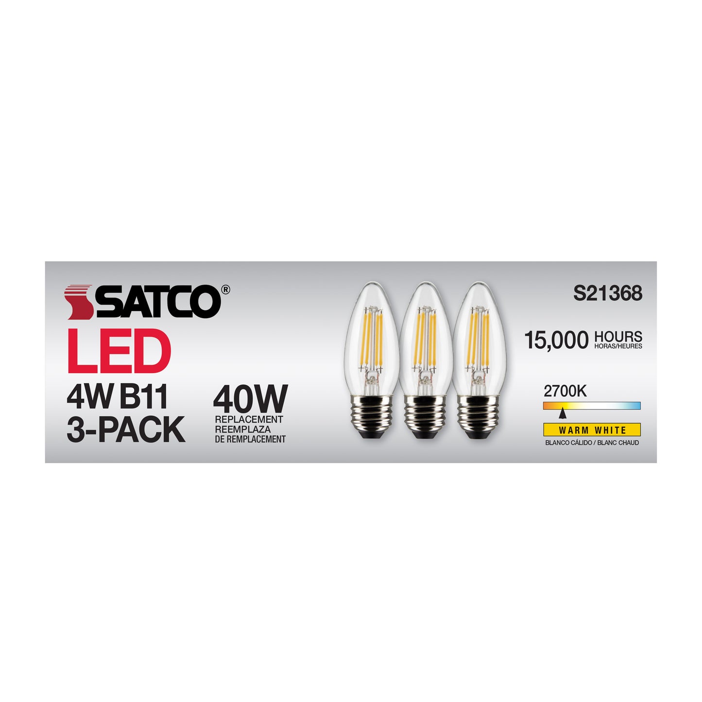 image of 4 Watt B11 LED - Clear - Medium base - 90 CRI - 2700K - 120 Volt - 3-Pack