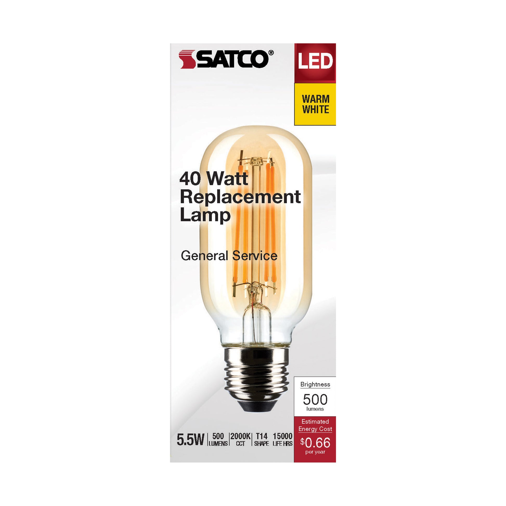 image of 5.5 Watt T14 LED - Clear - Medium Base - 2000K - 500 Lumens - 120 Volt