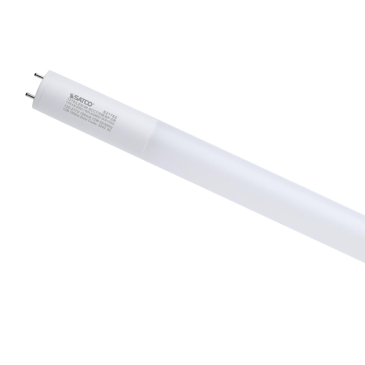 image of 12 Watt T8 LED - 48-Inch - 30K/35K/40K/50K/65K CCT Selectable - G13 Base - Ballast Type A/B - Frost Finish - 120-277 Ranged Voltage - Glass with PET Coating