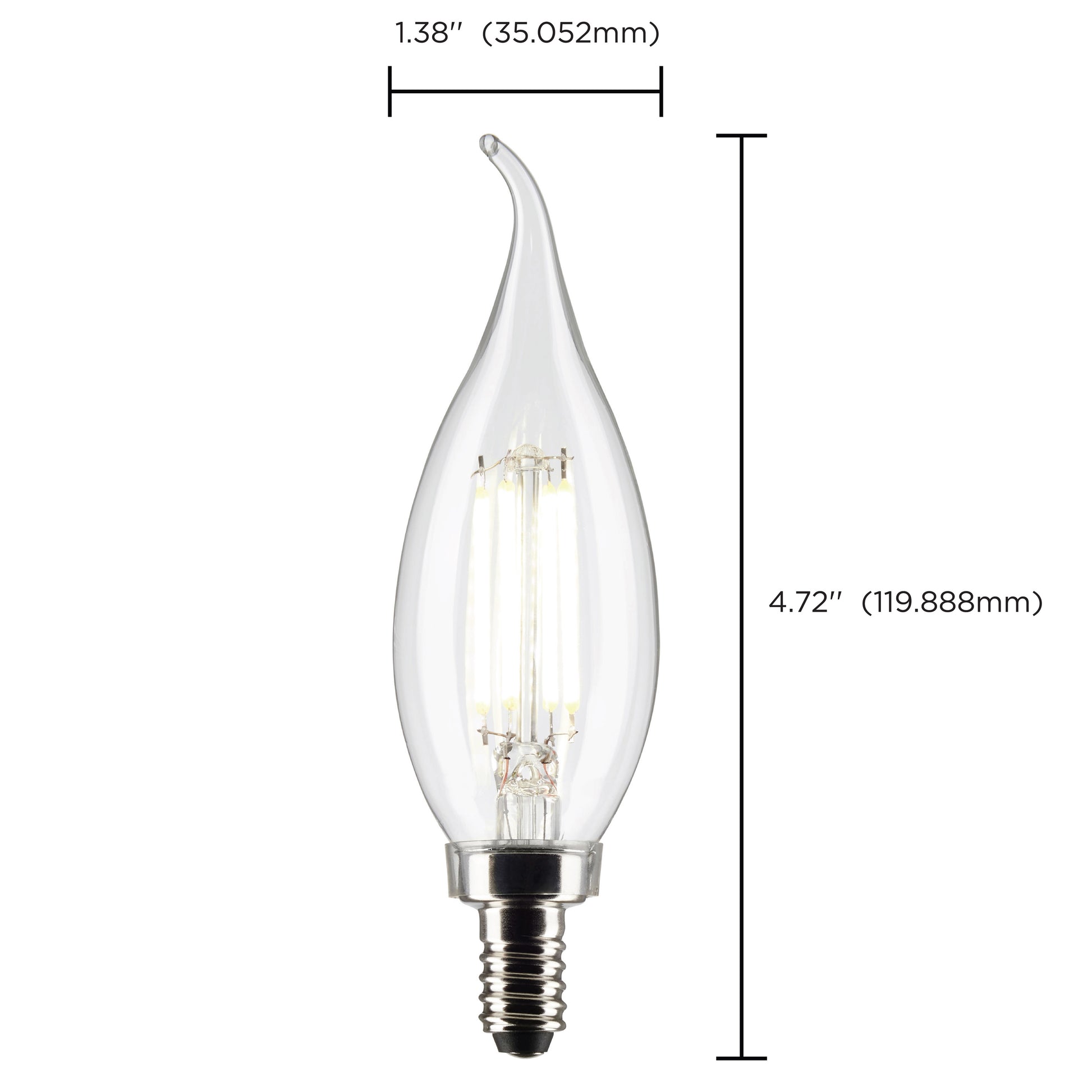 image of 4 Watt CA10 LED - Clear - Candelabra Base - 2700K - 350 Lumens - 120 Volt - 2-Pack