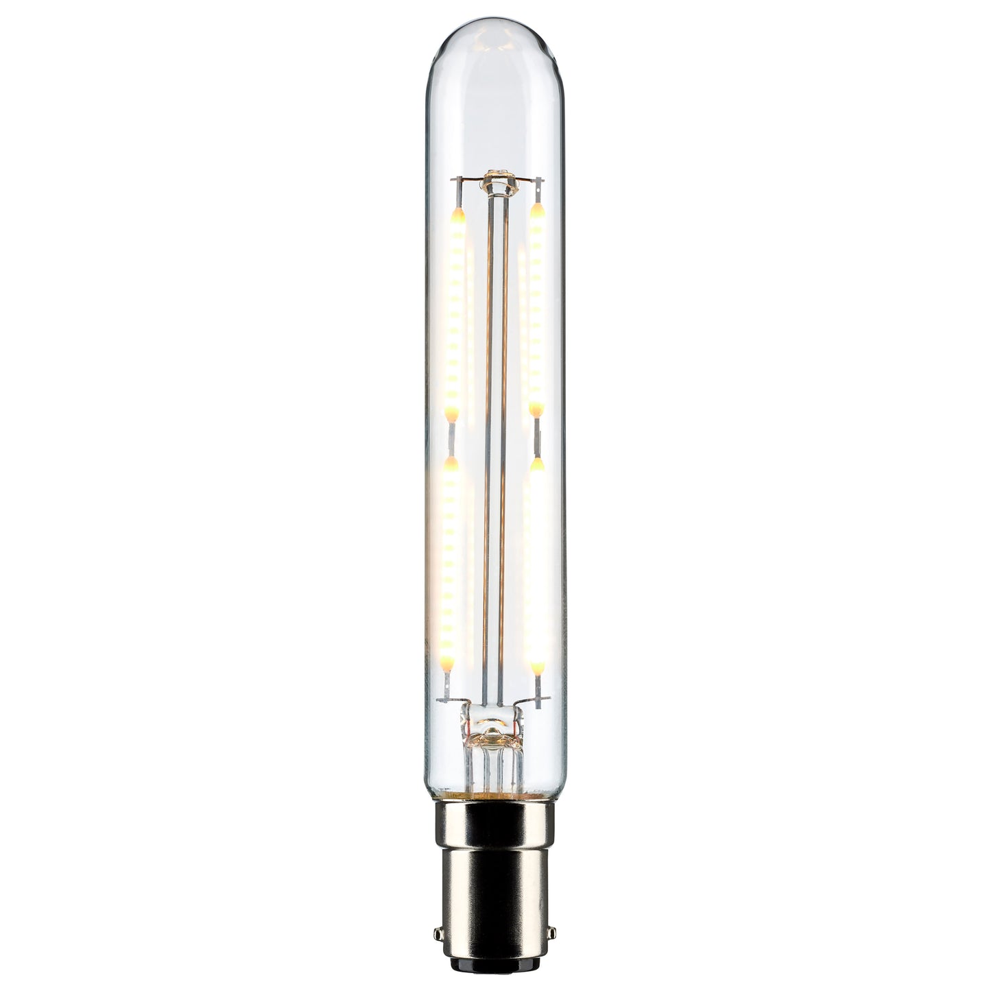 image of 4 Watt T6.5 LED - Clear - Bayonet Double Contact Base - 3000K - 400 Lumens - 120 Volt