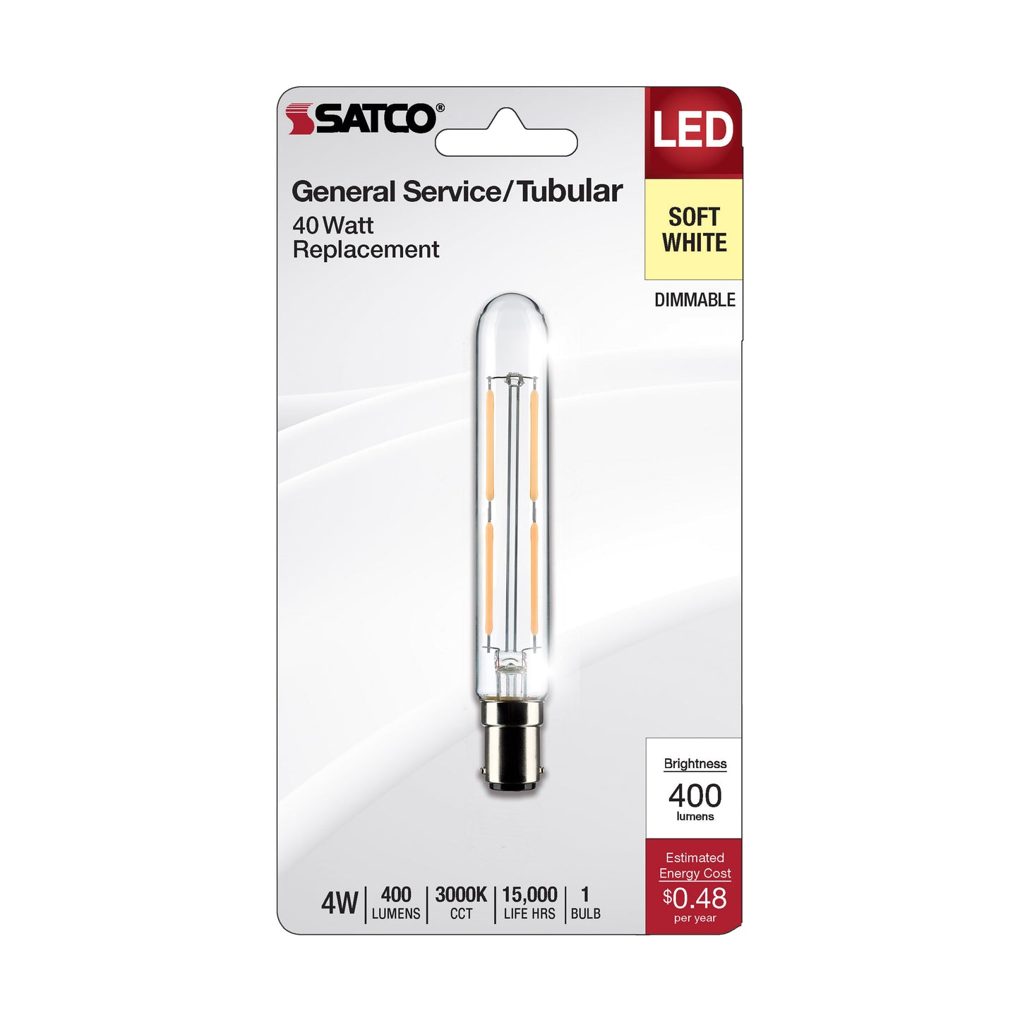 image of 4 Watt T6.5 LED - Clear - Bayonet Double Contact Base - 3000K - 400 Lumens - 120 Volt