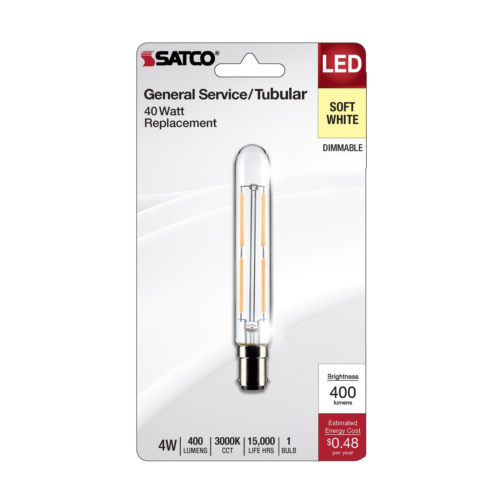 image of 4 Watt T6.5 LED - Clear - Bayonet Double Contact Base - 3000K - 400 Lumens - 120 Volt