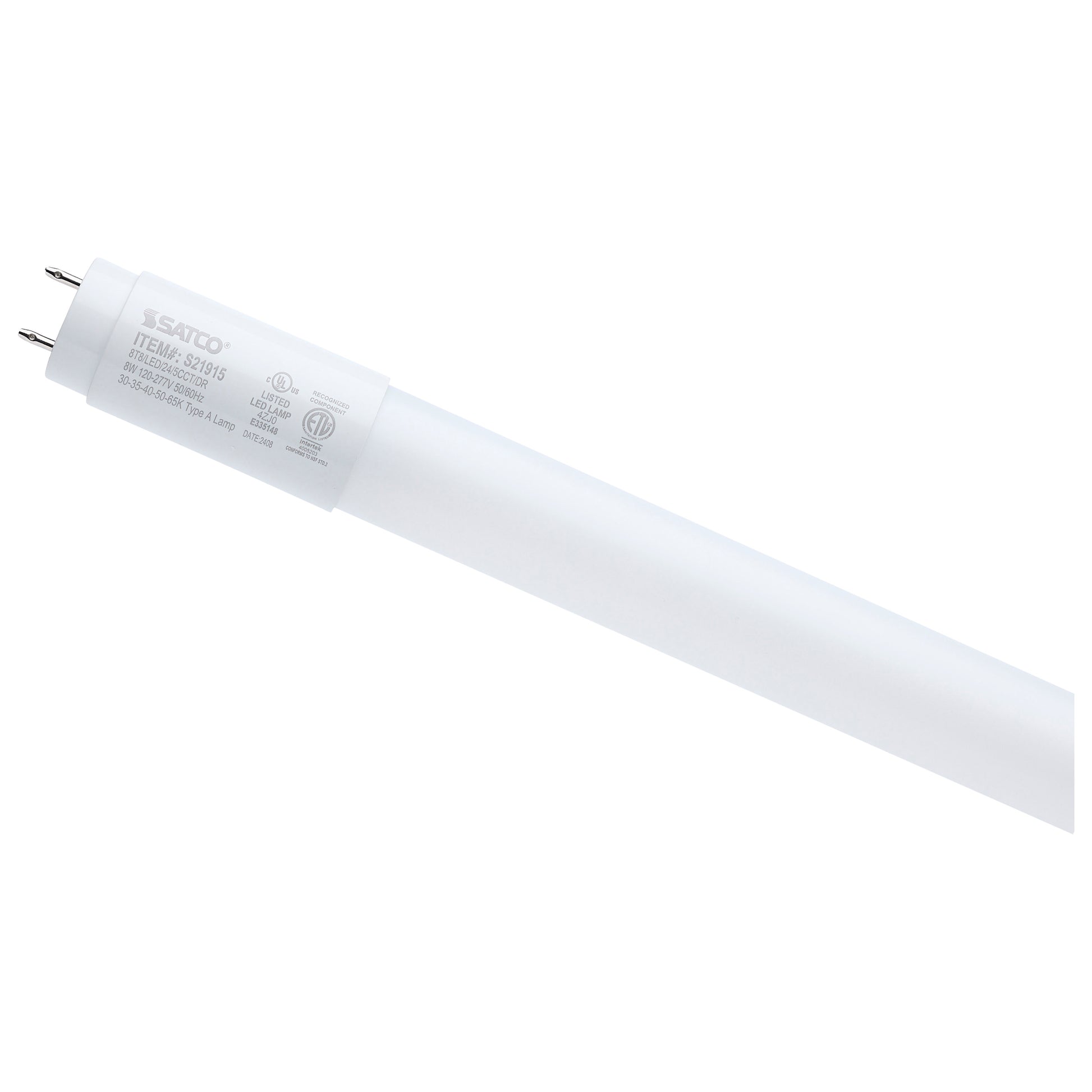 image of 8 Watt - 2 Foot T8 LED - G13 Base - 30K/35K/40K/50K/65K CCT Selectable - Type A - Frost