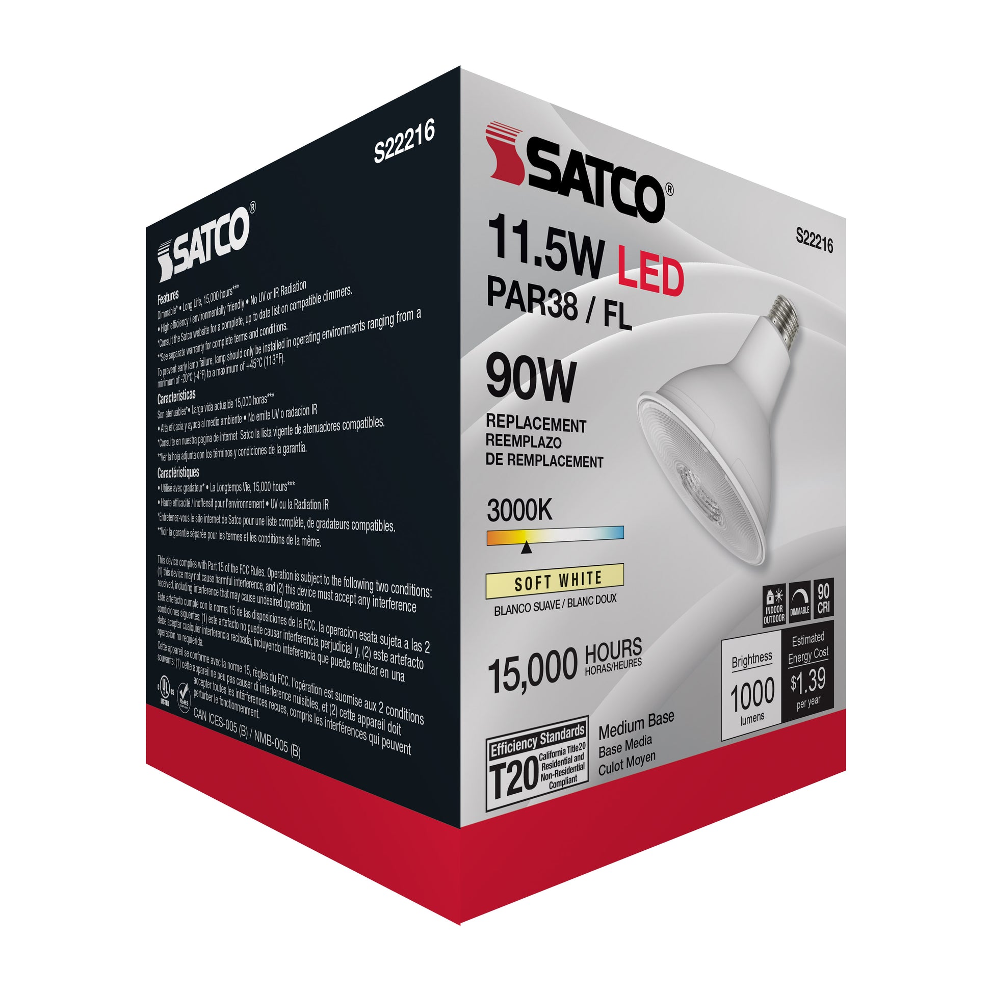 image of 11.5 Watt PAR38 LED - 90 CRI - 3000K - 40 deg. Beam Angle - Medium base - 120 Volt