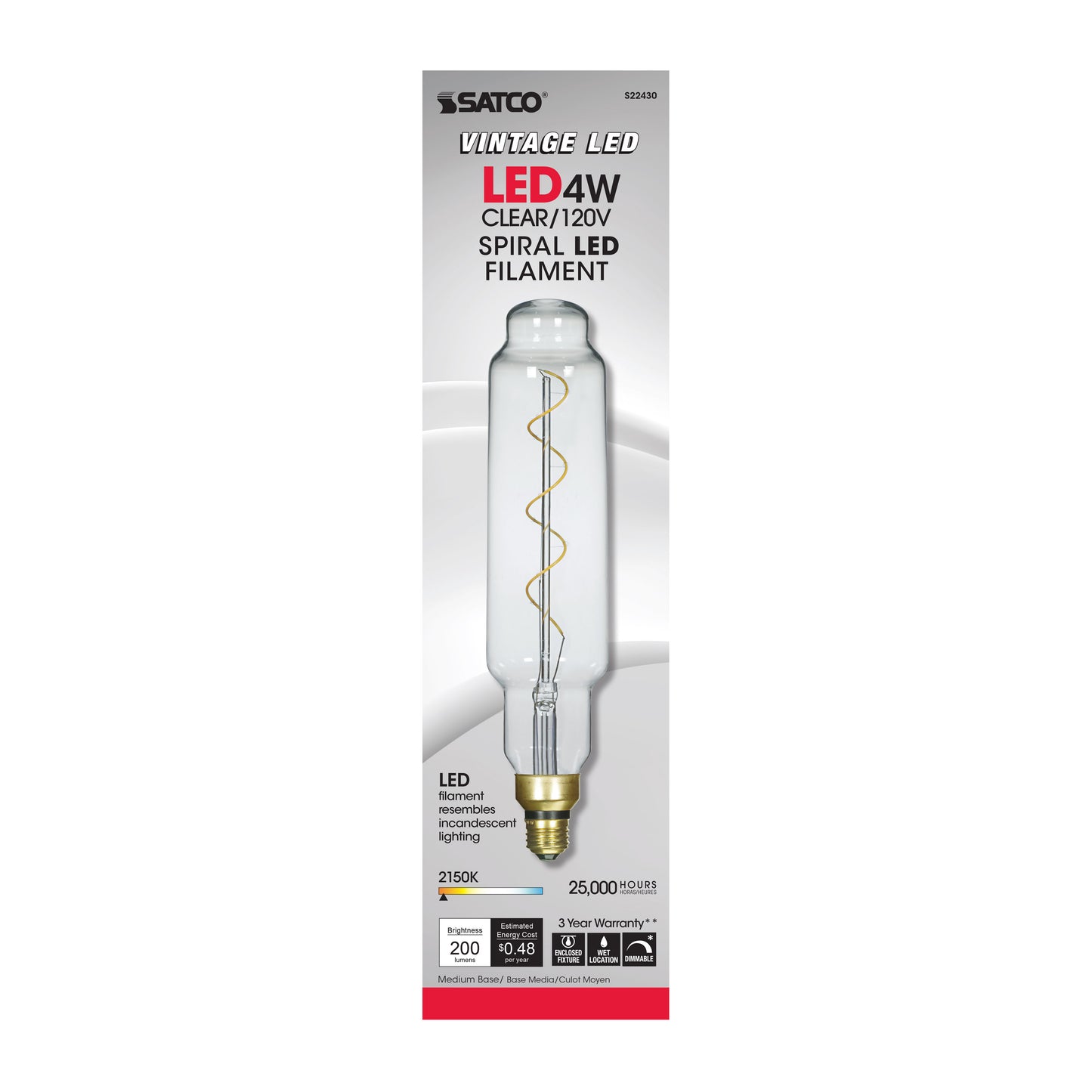 image of 4 Watt T24 LED vintage style - Clear - 25000 Average rated hours - Medium Base - 120 Volt