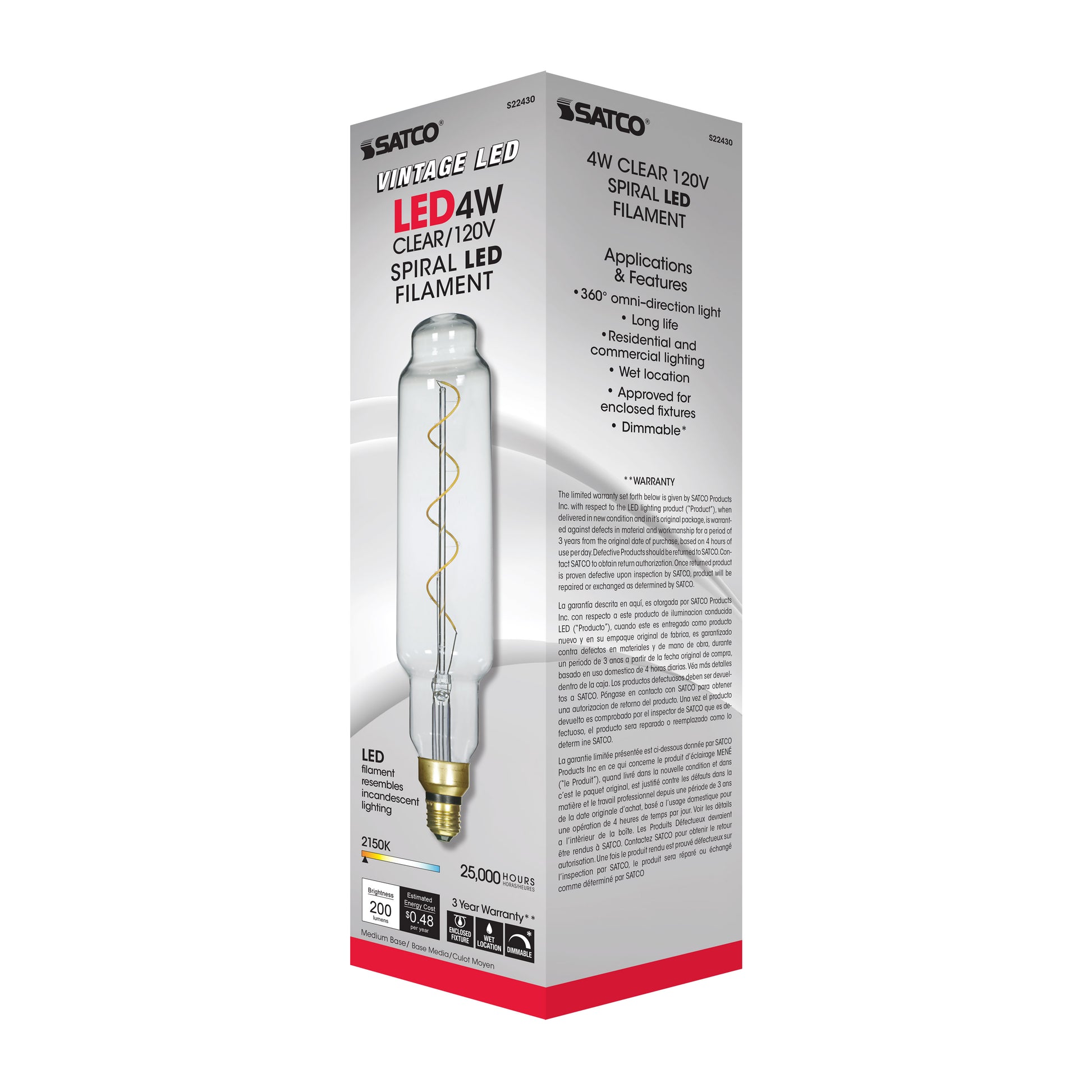 image of 4 Watt T24 LED vintage style - Clear - 25000 Average rated hours - Medium Base - 120 Volt