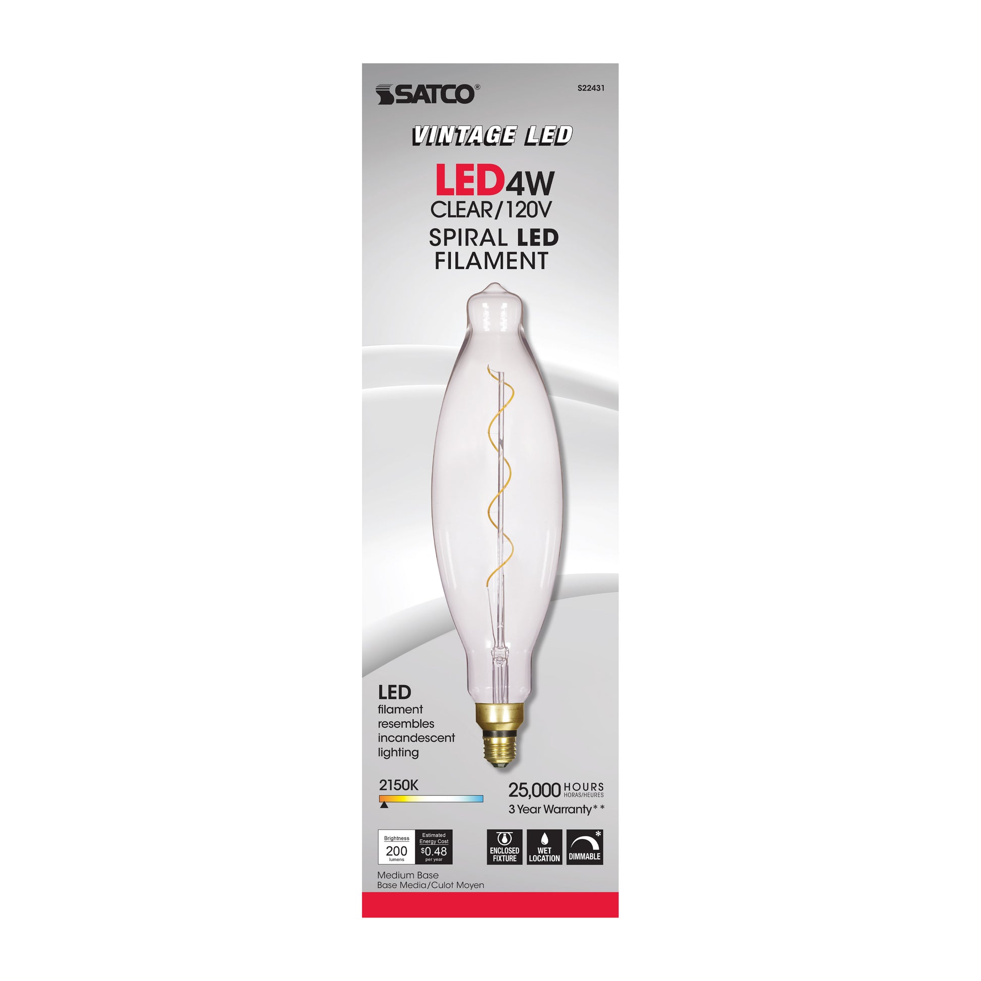 image of 4 Watt BT38 LED vintage style - Clear - 25000 Average rated hours - Medium Base - 120 Volt