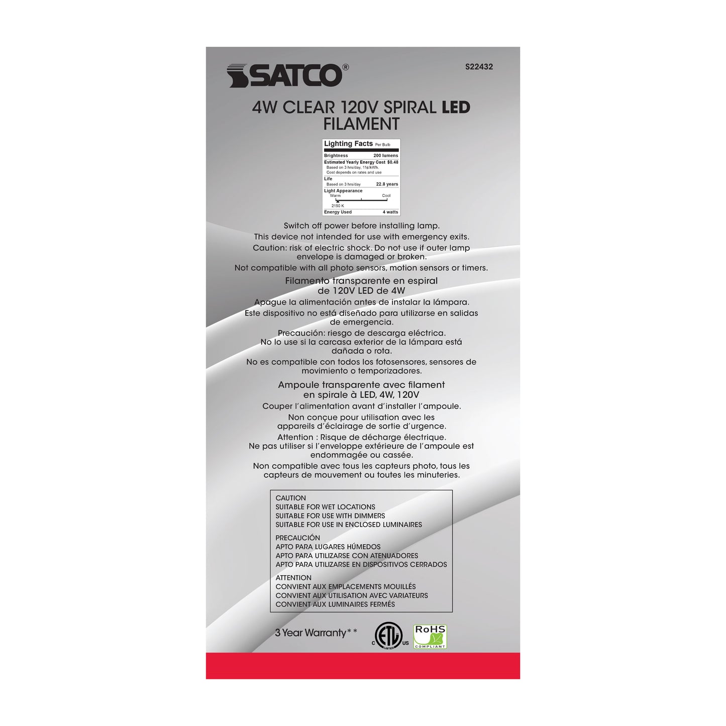 image of 4 Watt BT56 LED vintage style - Clear - 25000 Average rated hours - Medium Base - 120 Volt