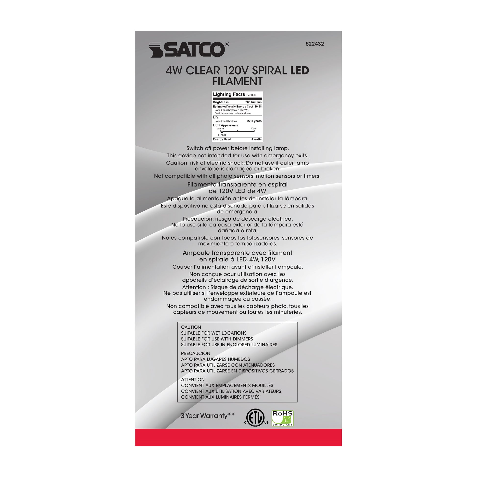 image of 4 Watt BT56 LED vintage style - Clear - 25000 Average rated hours - Medium Base - 120 Volt