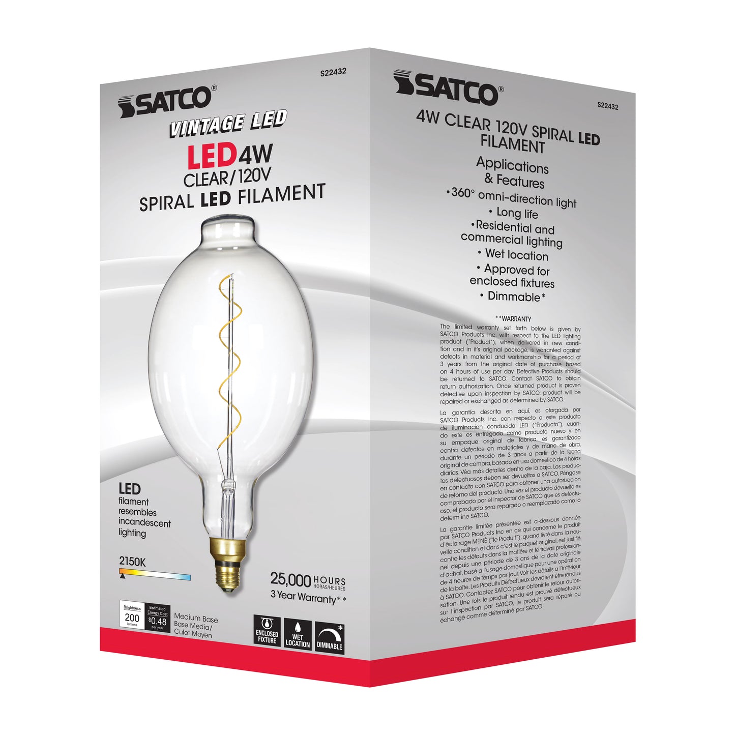 image of 4 Watt BT56 LED vintage style - Clear - 25000 Average rated hours - Medium Base - 120 Volt