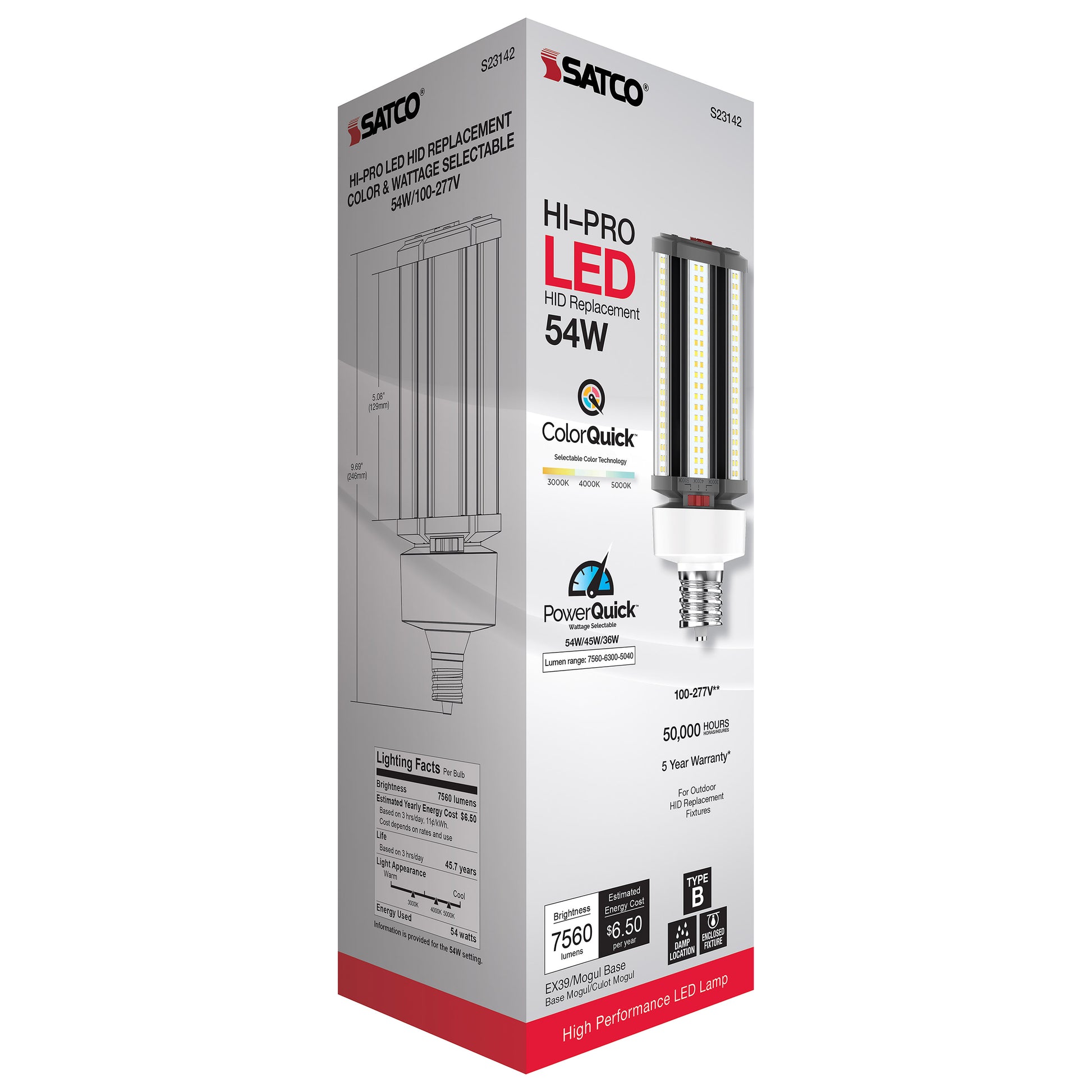 image of 54/45/36 Wattage Selectable - LED HID Replacement - CCT Selectable - Type B - Ballast Bypass - Extended Mogul base - 100-277 Volt - ColorQuick Technology - PowerQuick Technology