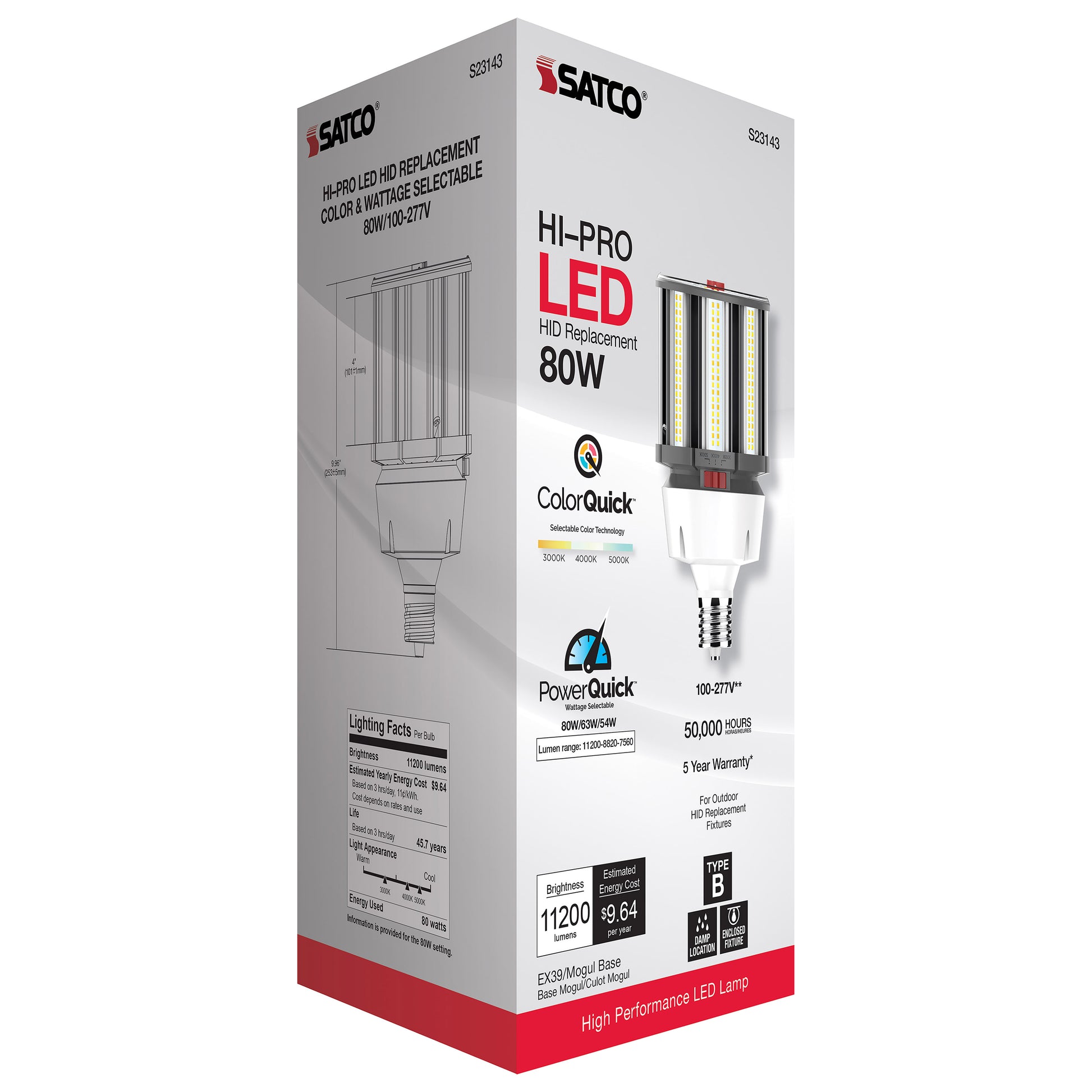 image of 80/63/54 Wattage Selectable - LED HID Replacement - CCT Selectable - Type B - Ballast Bypass - Extended Mogul base - 100-277 Volt - ColorQuick Technology - PowerQuick Technology