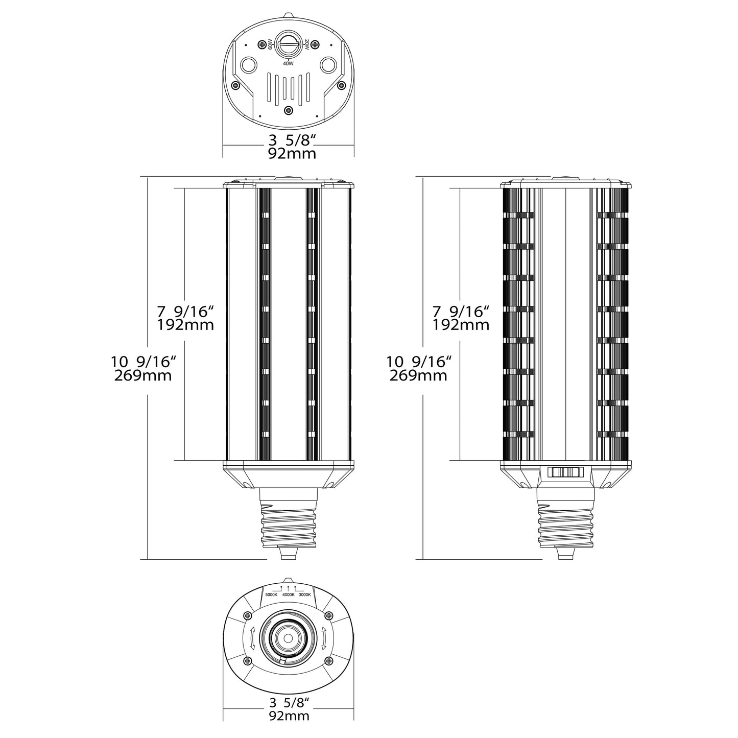 image of 20/40/60 Wattage Selectable - LED Hi-Pro Wall Pack - CCT Selectable 3K/4K/5K - Type B - Ballast Bypass - Extended Mogul base - 100-277 Volt - ColorQuick Technology - PowerQuick Technology