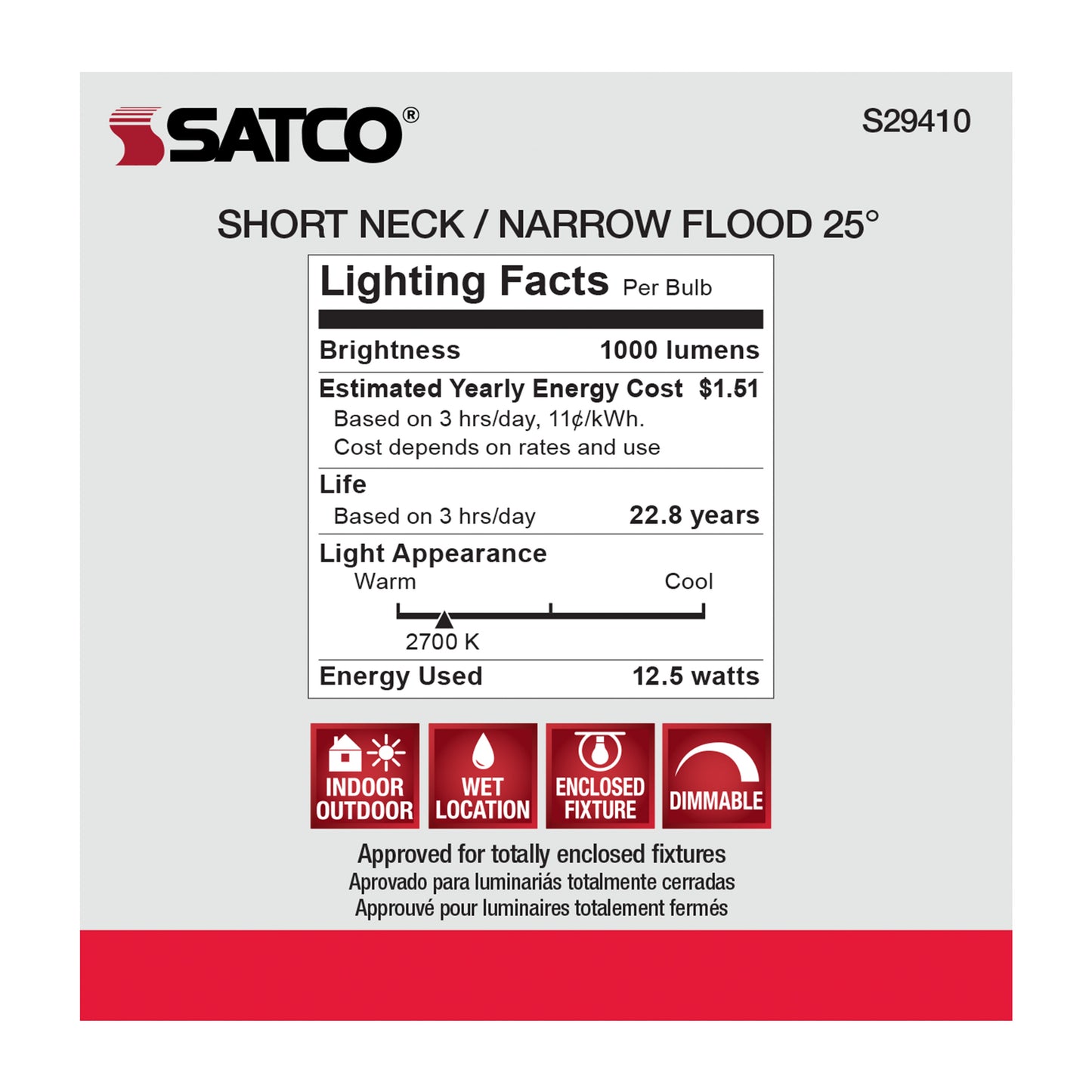 image of 12.5 Watt - PAR30SN LED - 2700K - 25 deg. Beam Angle - Medium base - 120 Volt