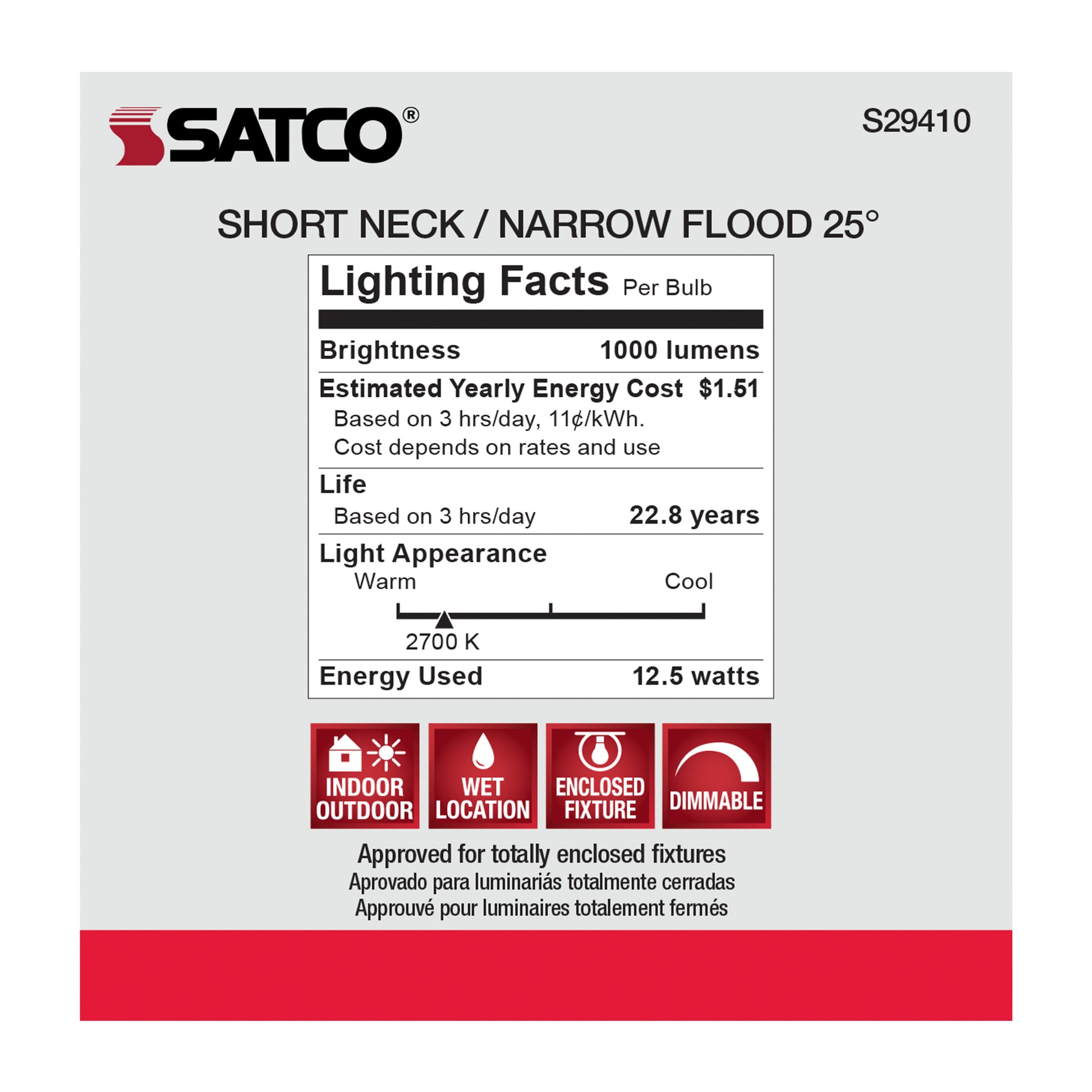 image of 12.5 Watt - PAR30SN LED - 2700K - 25 deg. Beam Angle - Medium base - 120 Volt