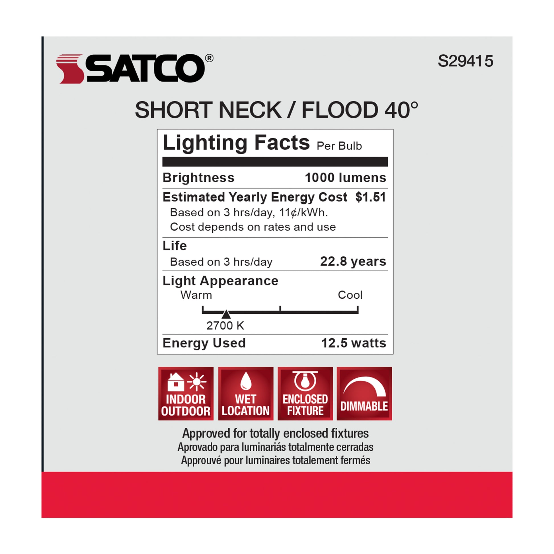 image of 12.5 Watt - PAR30SN LED - 2700K - 40 deg. Beam Angle - Medium base - 120 Volt