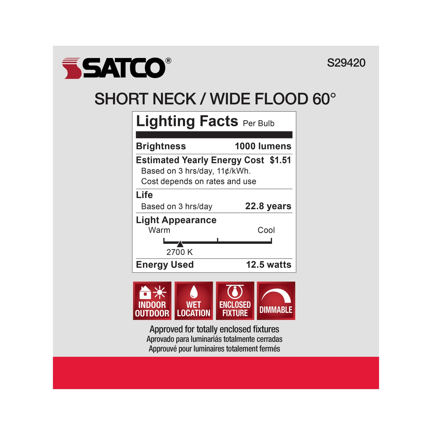 image of 12.5 Watt - PAR30SN LED - 2700K - 60 deg. Beam Angle - Medium base - 120 Volt