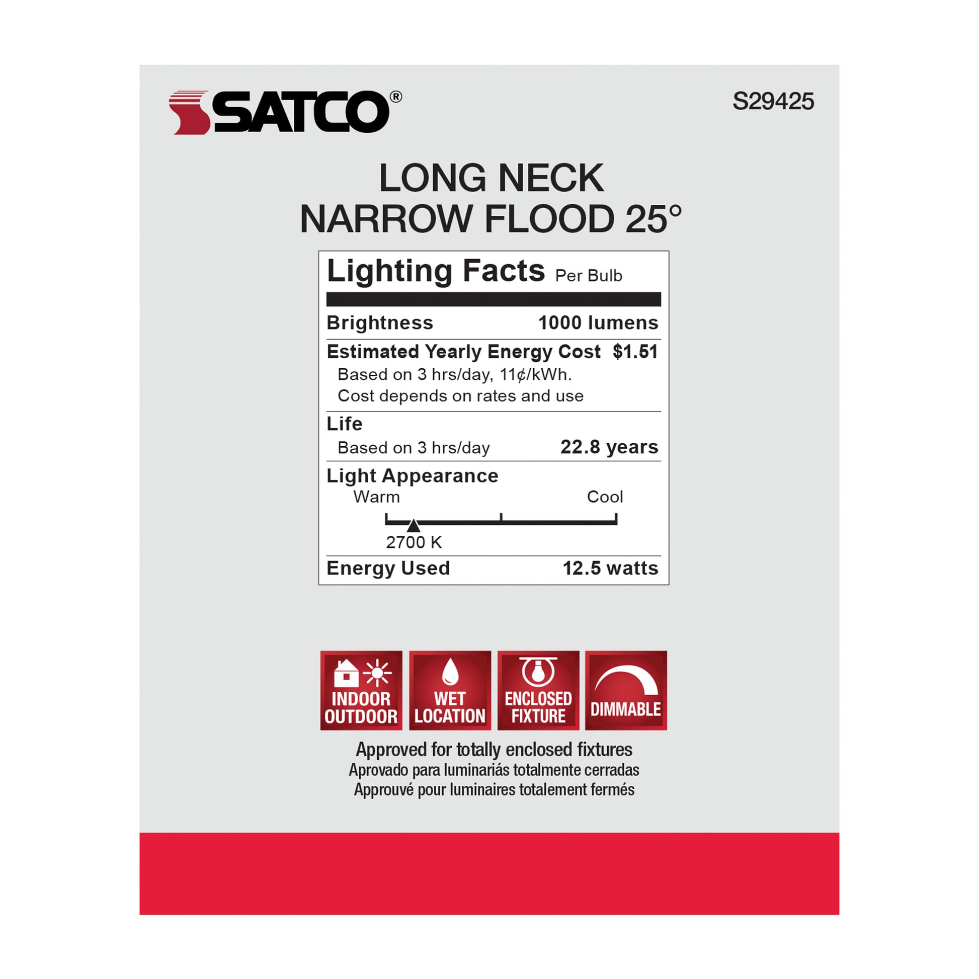 image of 12.5 Watt - PAR30LN LED - 2700K - 25 deg. Beam Angle - Medium base - 120 Volt