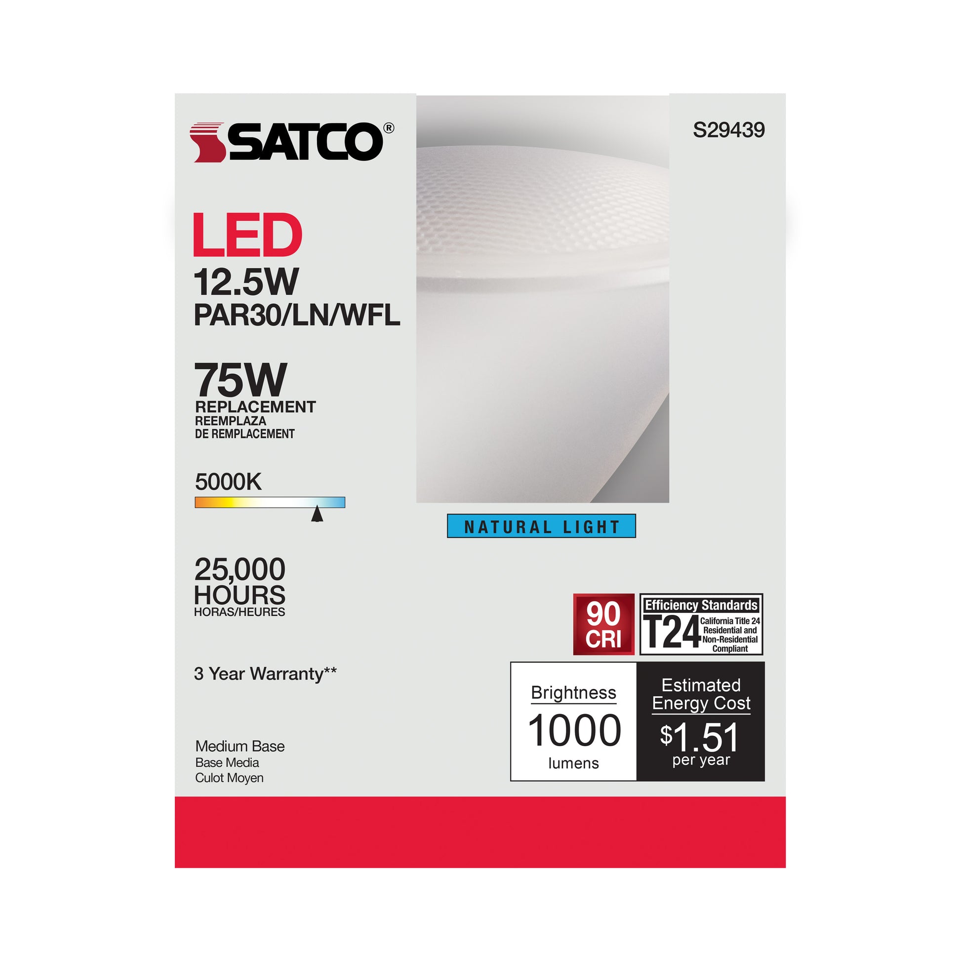 image of 12.5 Watt - PAR30LN LED - 2700K - 60 deg. Beam Angle - Medium base - 120 Volt