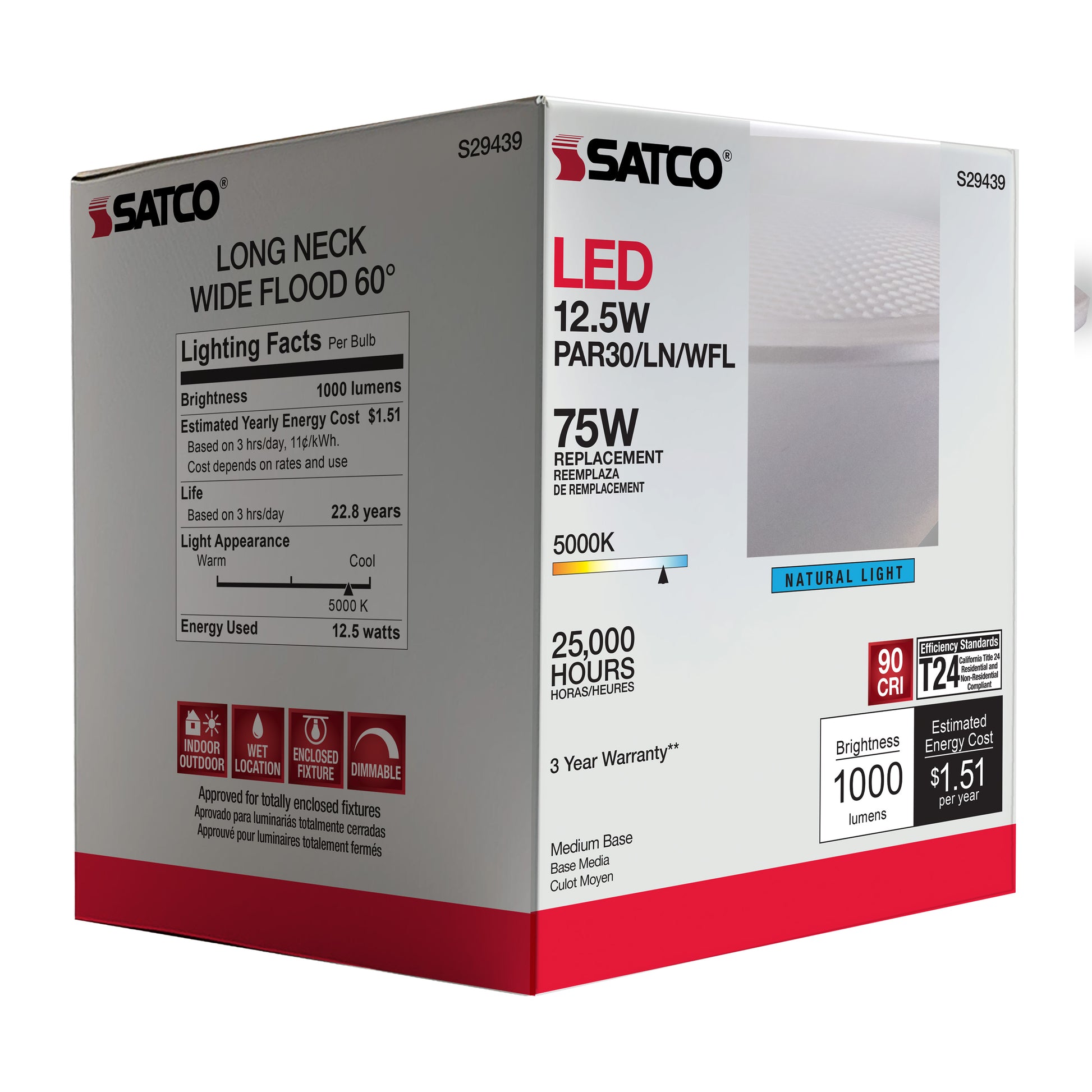 image of 12.5 Watt - PAR30LN LED - 2700K - 60 deg. Beam Angle - Medium base - 120 Volt