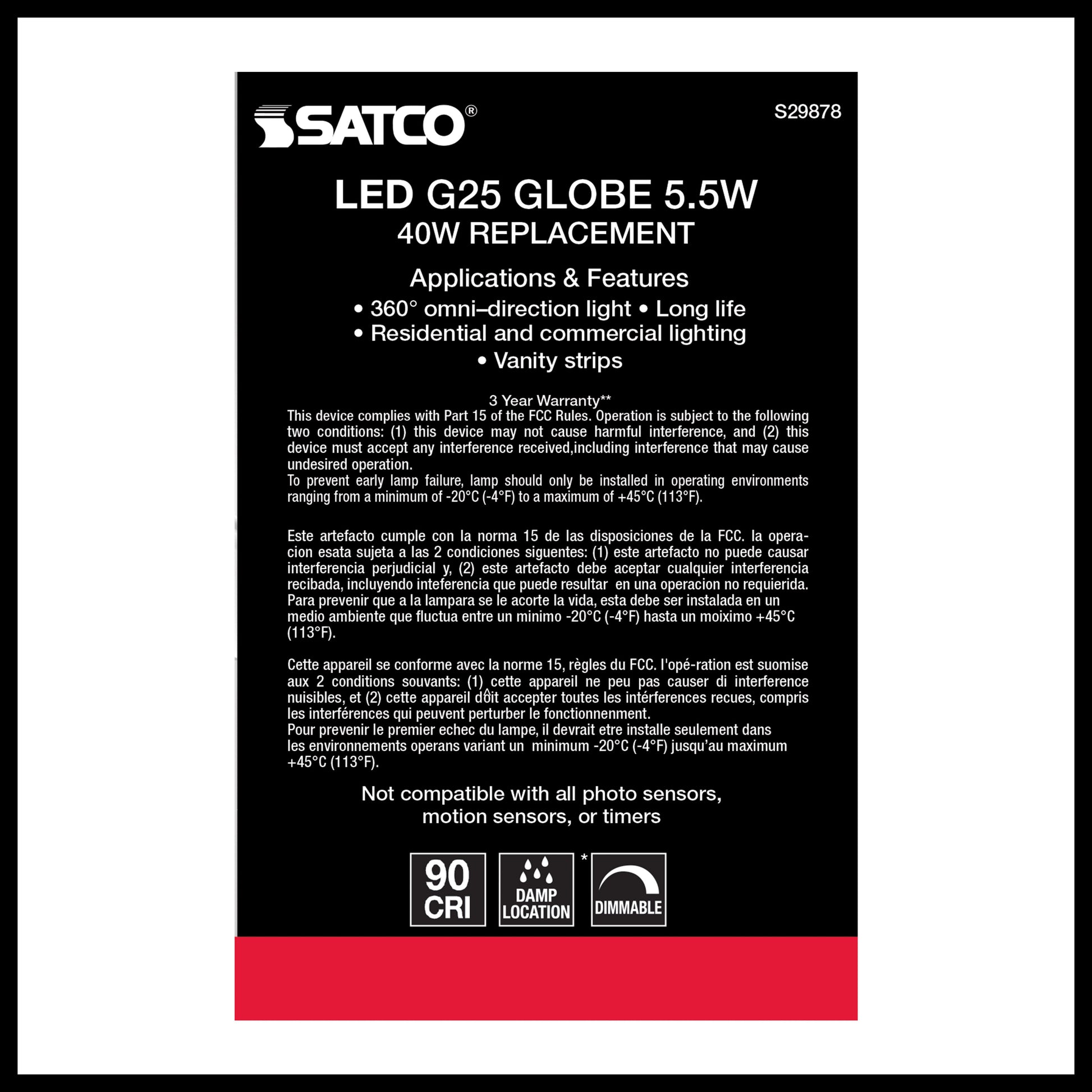 image of 5.5 Watt G25 LED - Clear - Medium base - 2700K - 500 Lumens - 120 Volt